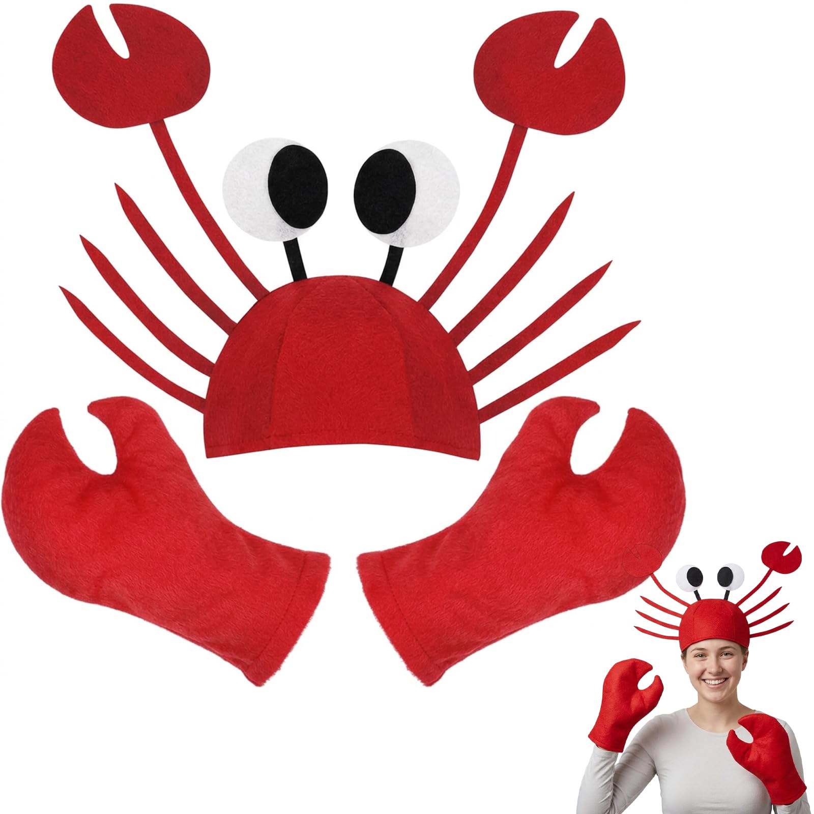 Efuwfugc Lobster Costume, Crab Costume with Adjustable Hat and Claw Gloves, Under The Sea Costumes for Themed Celebrations, Cosplay Events and Holiday Parties