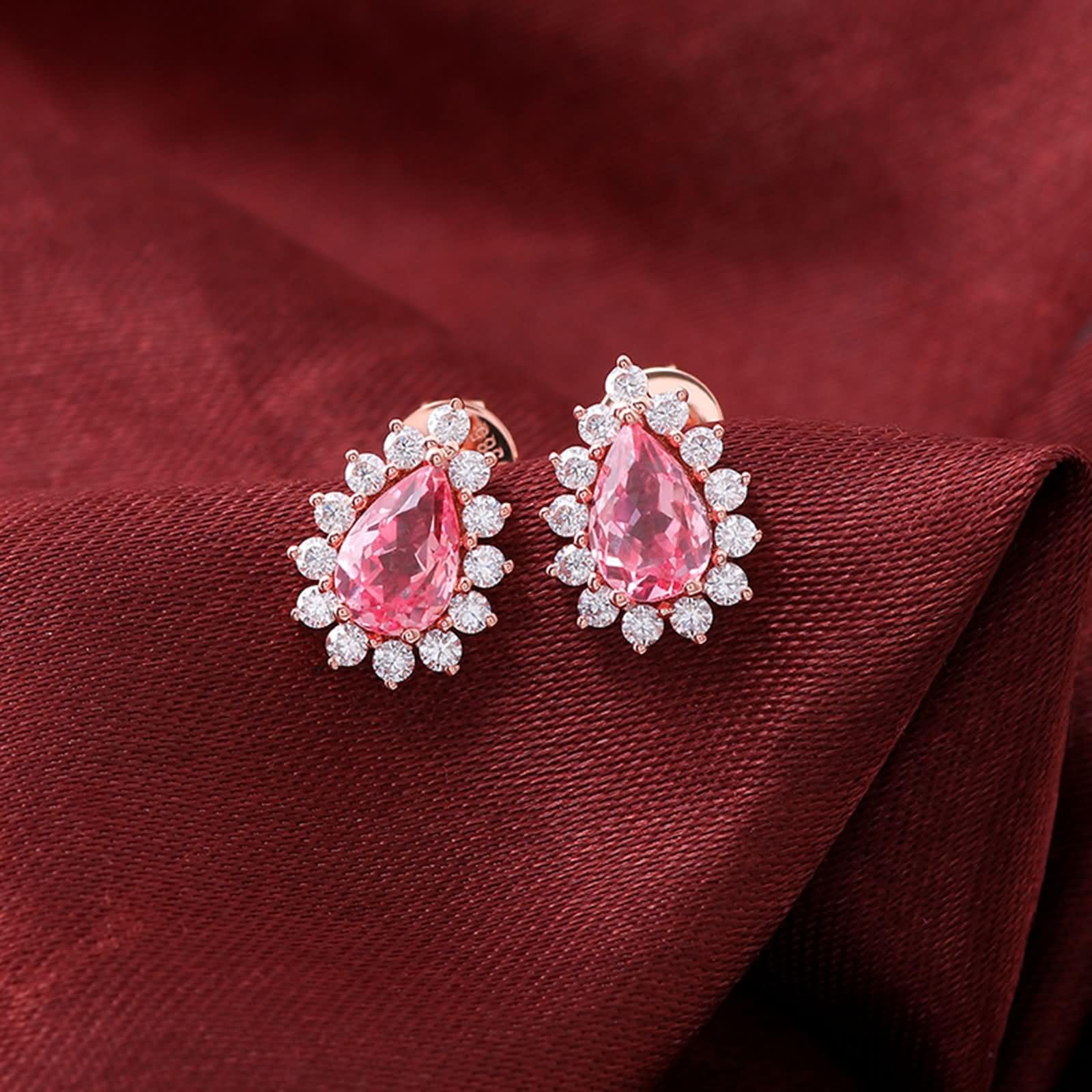 Rosegold 375/585 / 750 Ohrringe Hochzeit für Damen, Wassertropfen mit Moissanit, Ohrschmuck Damen Rosegold