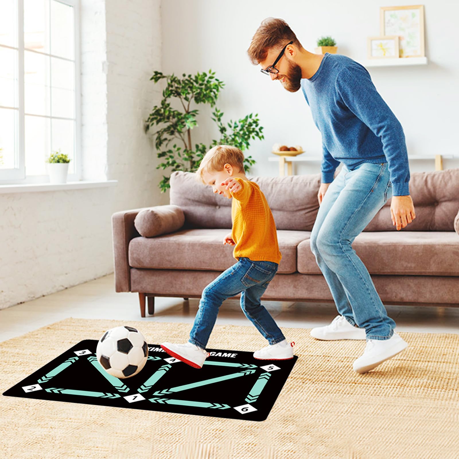 Tappetino Calcio 90x60 Cm Per Allenamento Dribbling – Antiscivolo, Leggero, Per Bambini E Adulti, Migliora Controllo Palla E Agilità (Blu/Giallo)