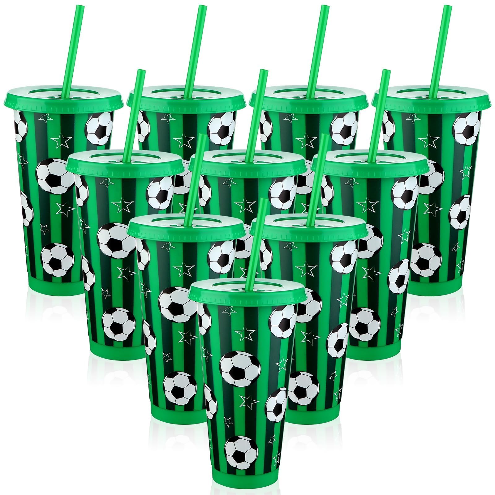 Kklolai 10 Pcs 24 Oz Plastic Football Cups Reusable Tumbler with Lid and Straw Football Birthday Party Gifts for Coach Fan Men Women Sports Game Team Decoration (Green) — image 1