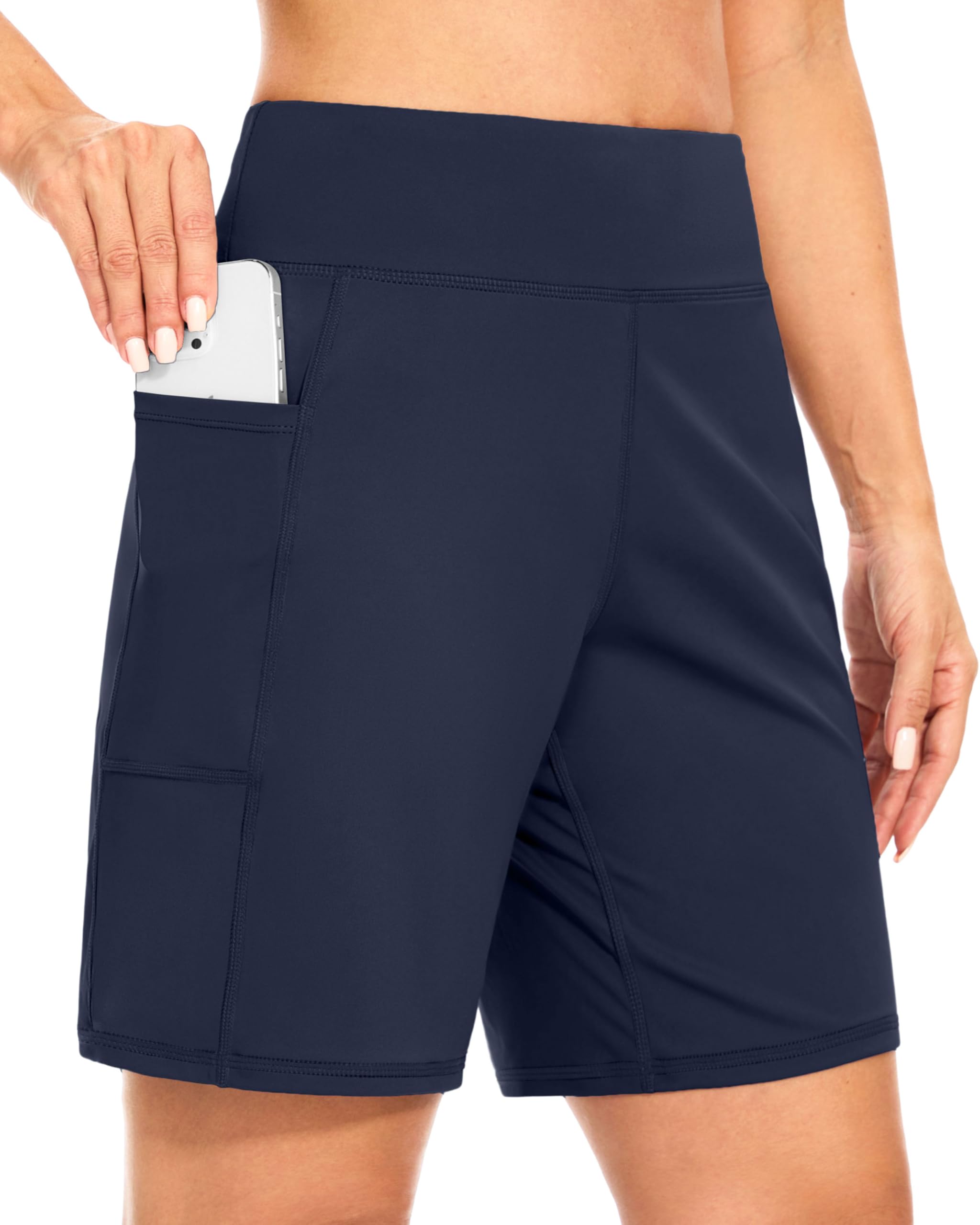 Blouty Womens 7 Bermuda Shorts with Pockets High Waisted Stretch Athletic Long Shorts for Women Workout Casual