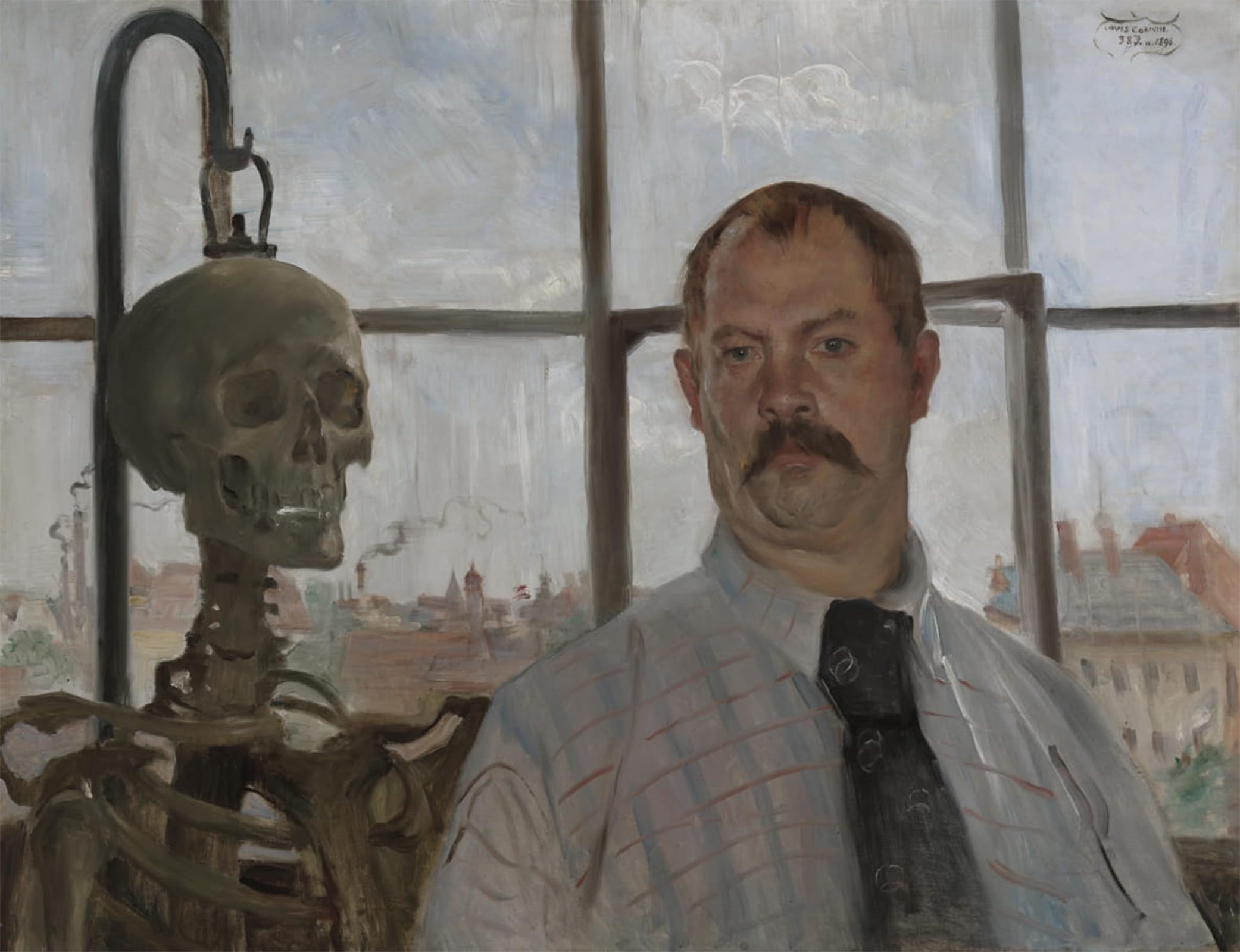 POSTERIIk Famous Modern Artwork Art Mural Self Portrait with Skeleton by Lovis Corinth Oil Paintings Pictures for Home Decor 60x90cm