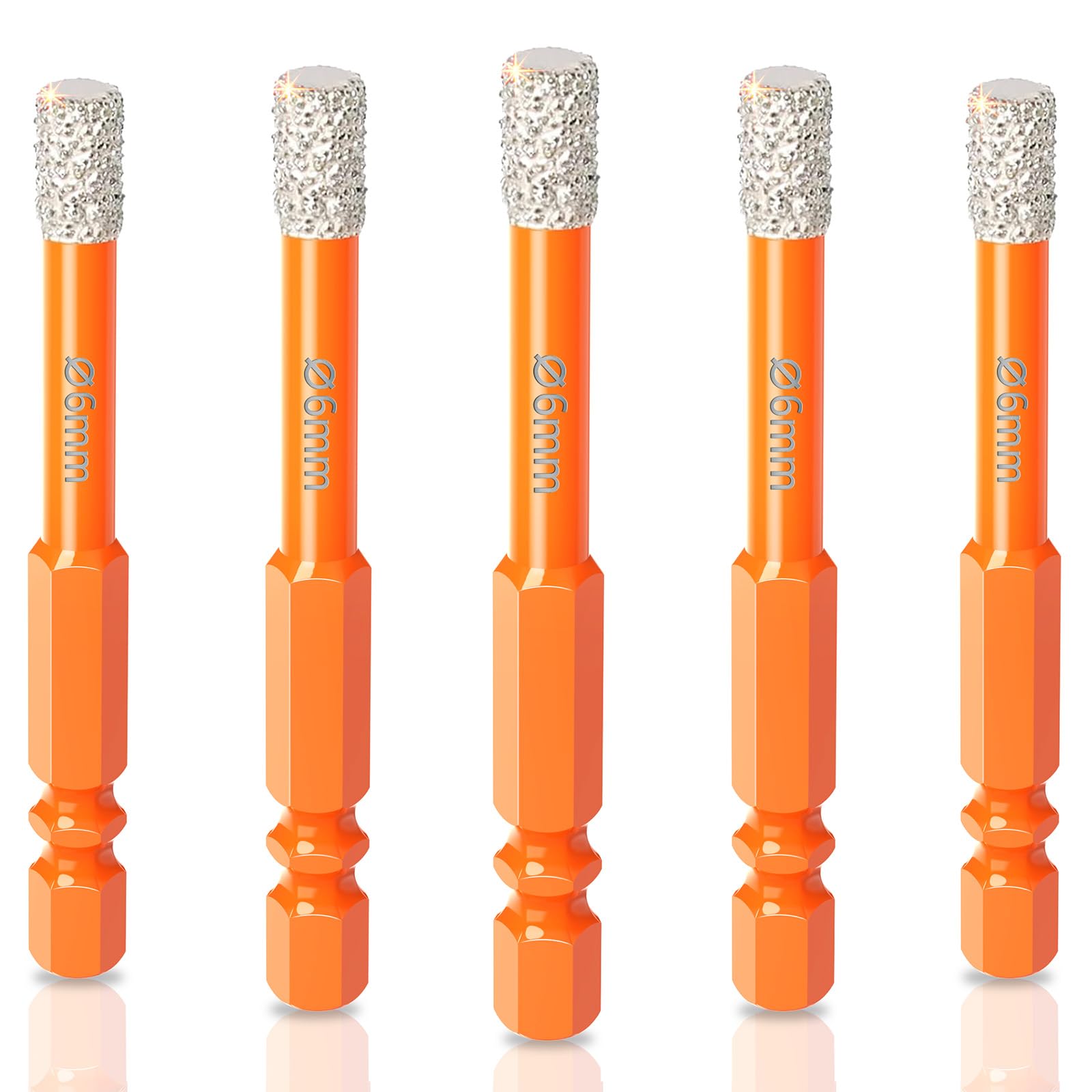 HIPX 6mm Tile Drill Bit, Diamond Drill Bit for porcelain tiles 5 Pcs 6mm Hex Shank Diamond Drill Bit Sets for Granite Ceramic