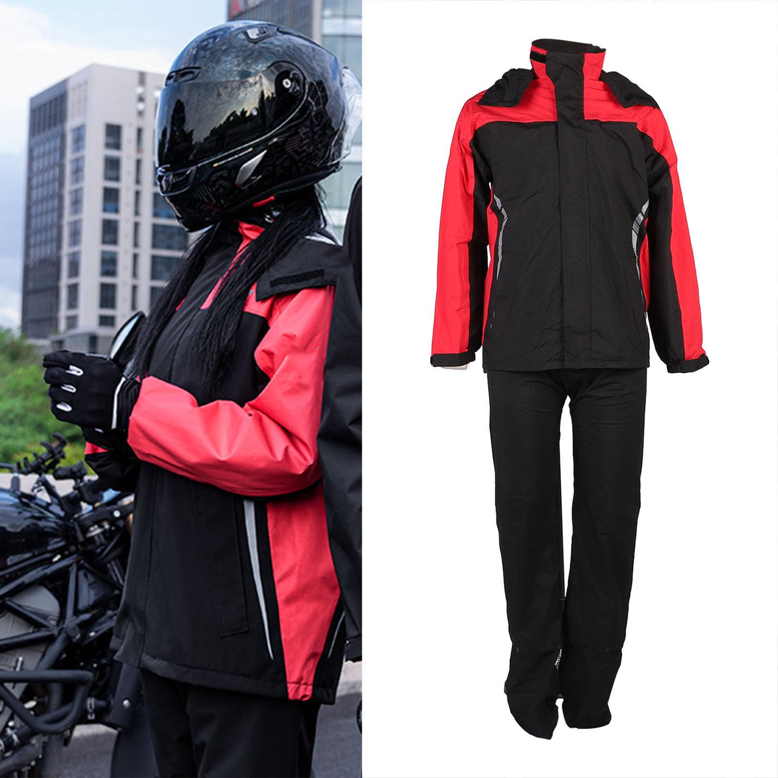 Motocyklowy Kombinezon Przeciwdeszczowy Wodoodporna, Oddychająca, Lekka Kurtka Przeciwdeszczowa Spodnie z Ukrytymi Ochraniaczami na Buty do Jazdy na świeżym Powietrzu (XL)