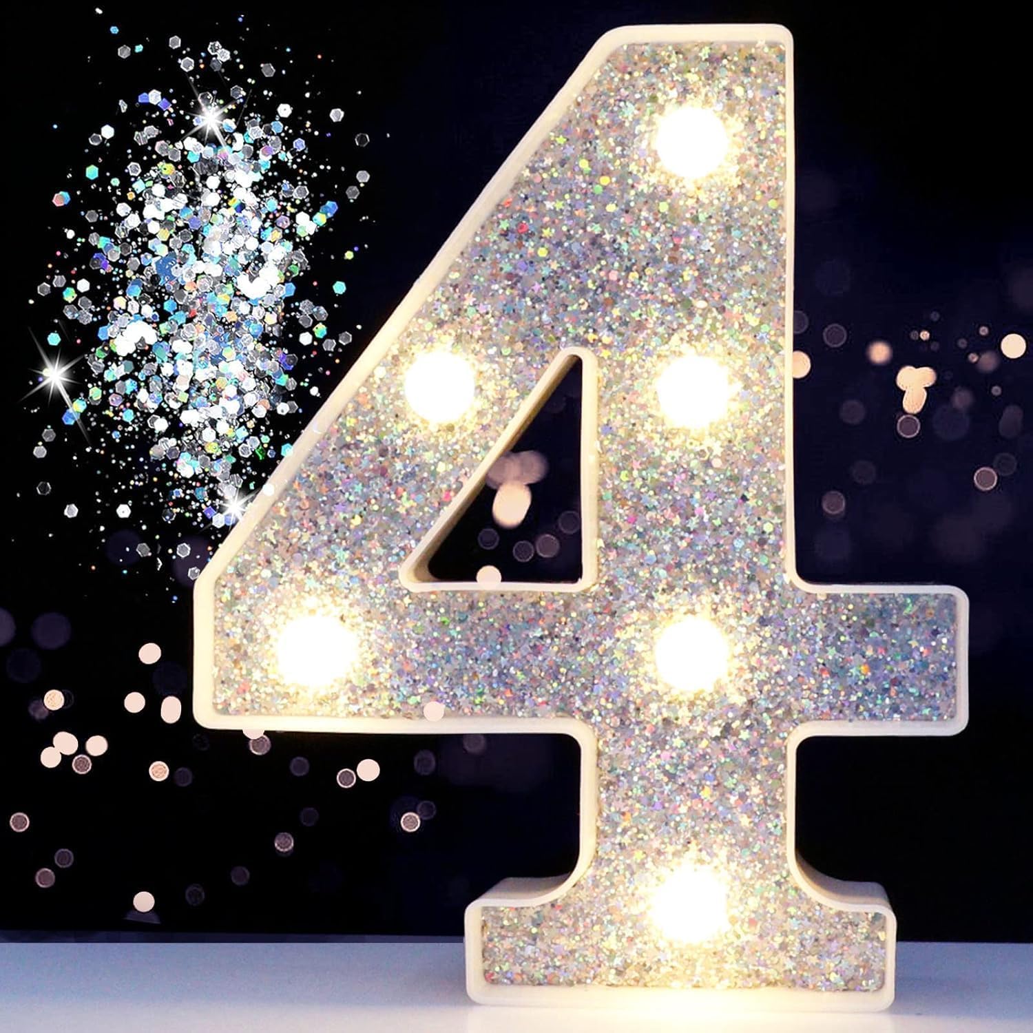 Jemnpela LED Marquee Letter Number Sign Lights Glitter Light Up Alphabet Figure Night Light for Birthday Party Wedding Home Bar Holiday Wall Decoration