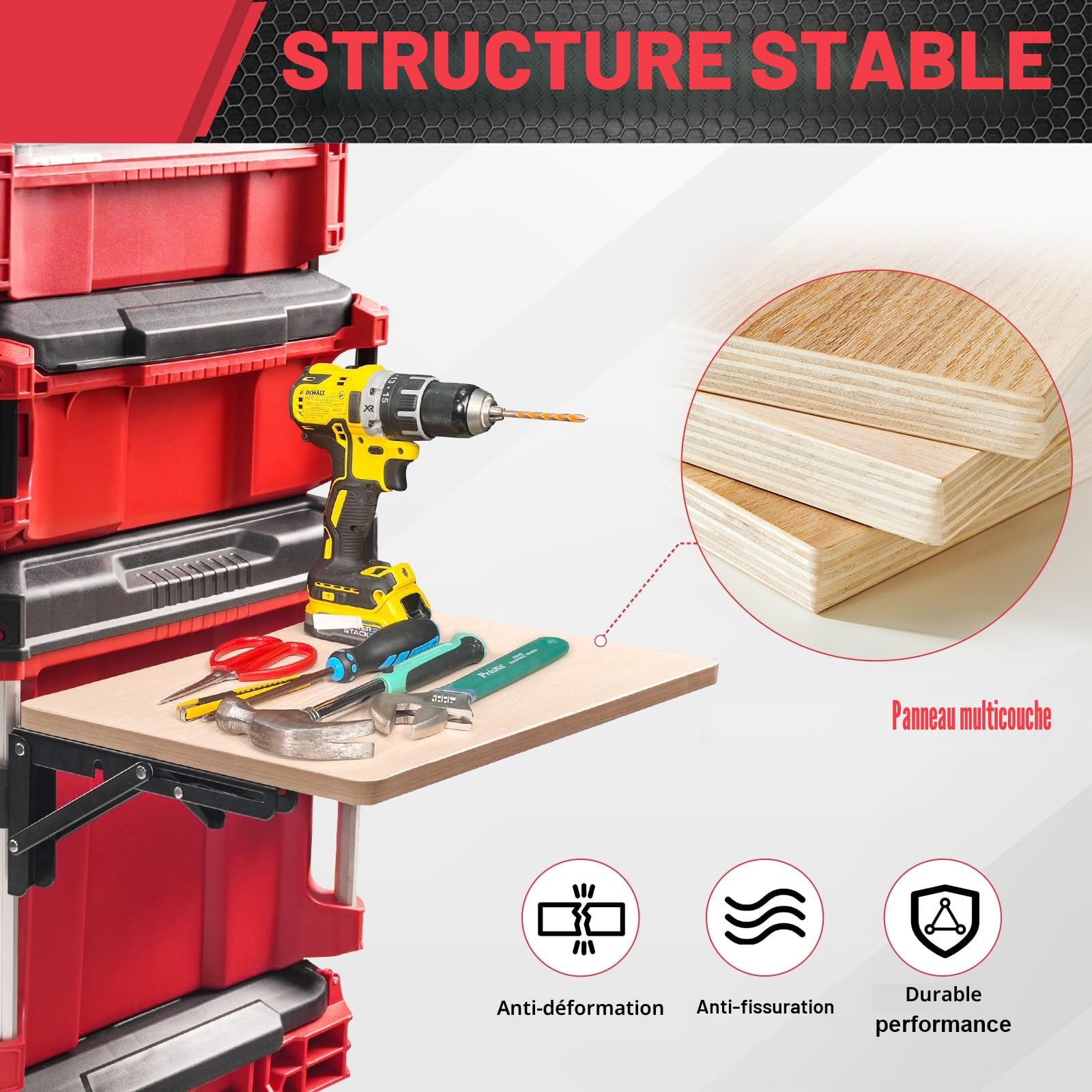 Table d'appoint Pliante Stable Compatible avec boîte à Outils Milwaukee Packout, étagère latérale pour Votre système Packout