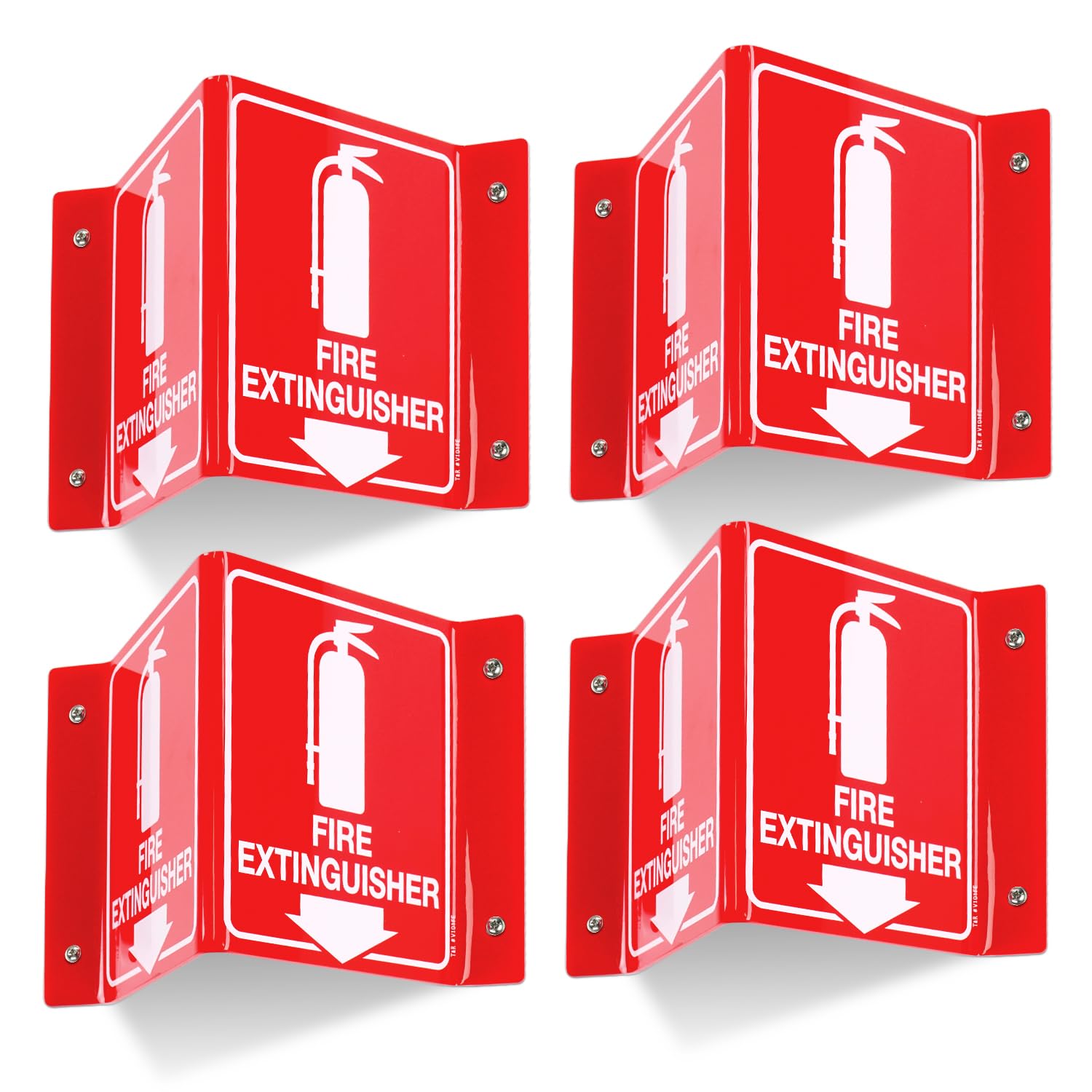 T&R Fire Extinguisher Sign, Fire Extinguisher with Down Arrow - 4 Pack - 8 x 6 Inches Acrylic, 4 pre-drilled holes, Includes Matching Screws, Use for