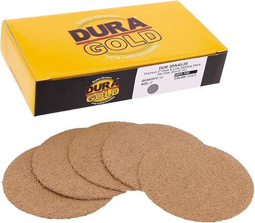 Dura-Gold - Premium - Discos de lija dorados de grano 40 de 3 pulgadas para lijadoras DA - Caja de 20 discos de acabado de papel de lija para