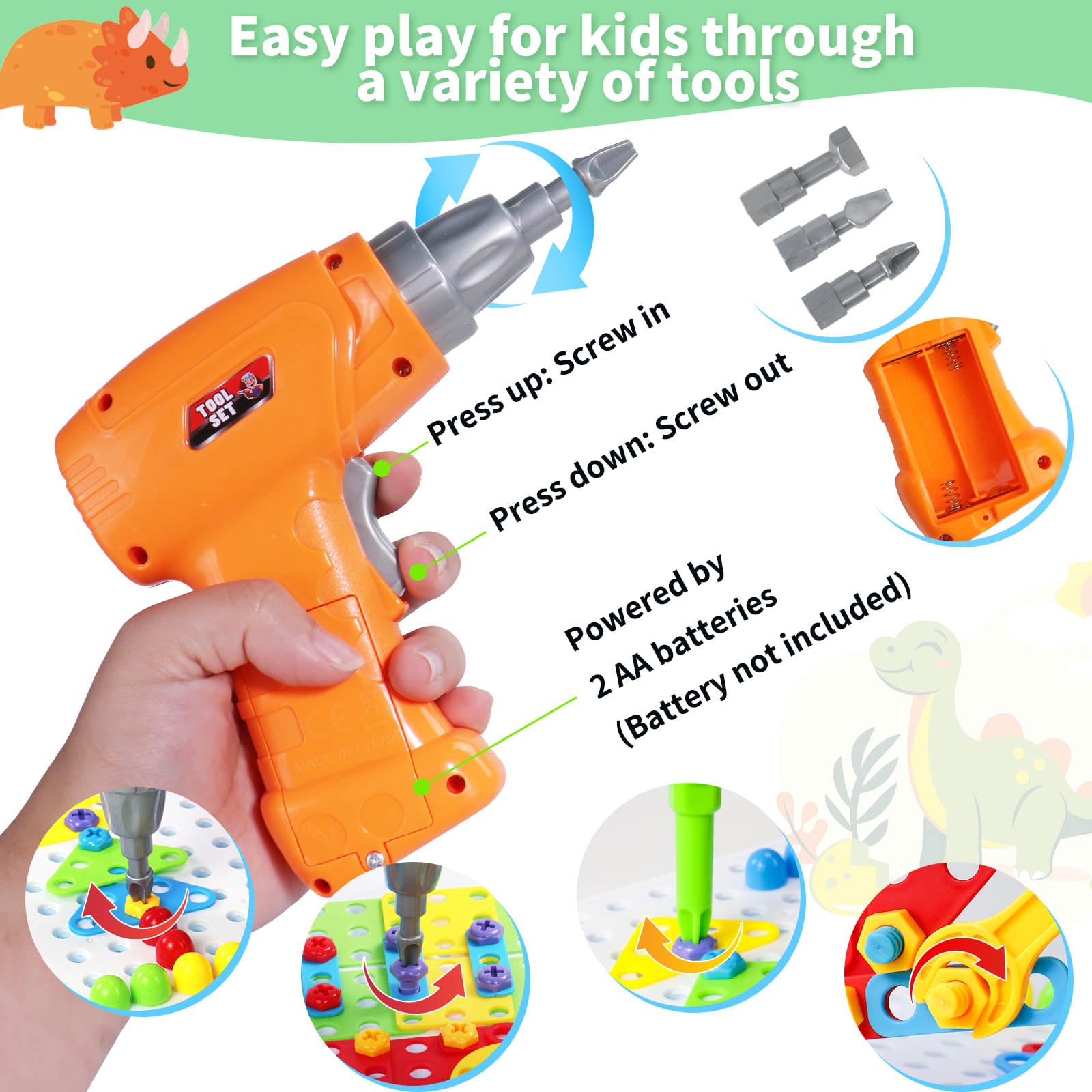 Juguetes Niños 3 Años-Herramientas Juguete Educativos 3 Años Puzzles 3D Construccion Manualidades Niños con Taladro Eléctrico Regalo 3 4 Años Juegos de Mesa 224 PCS