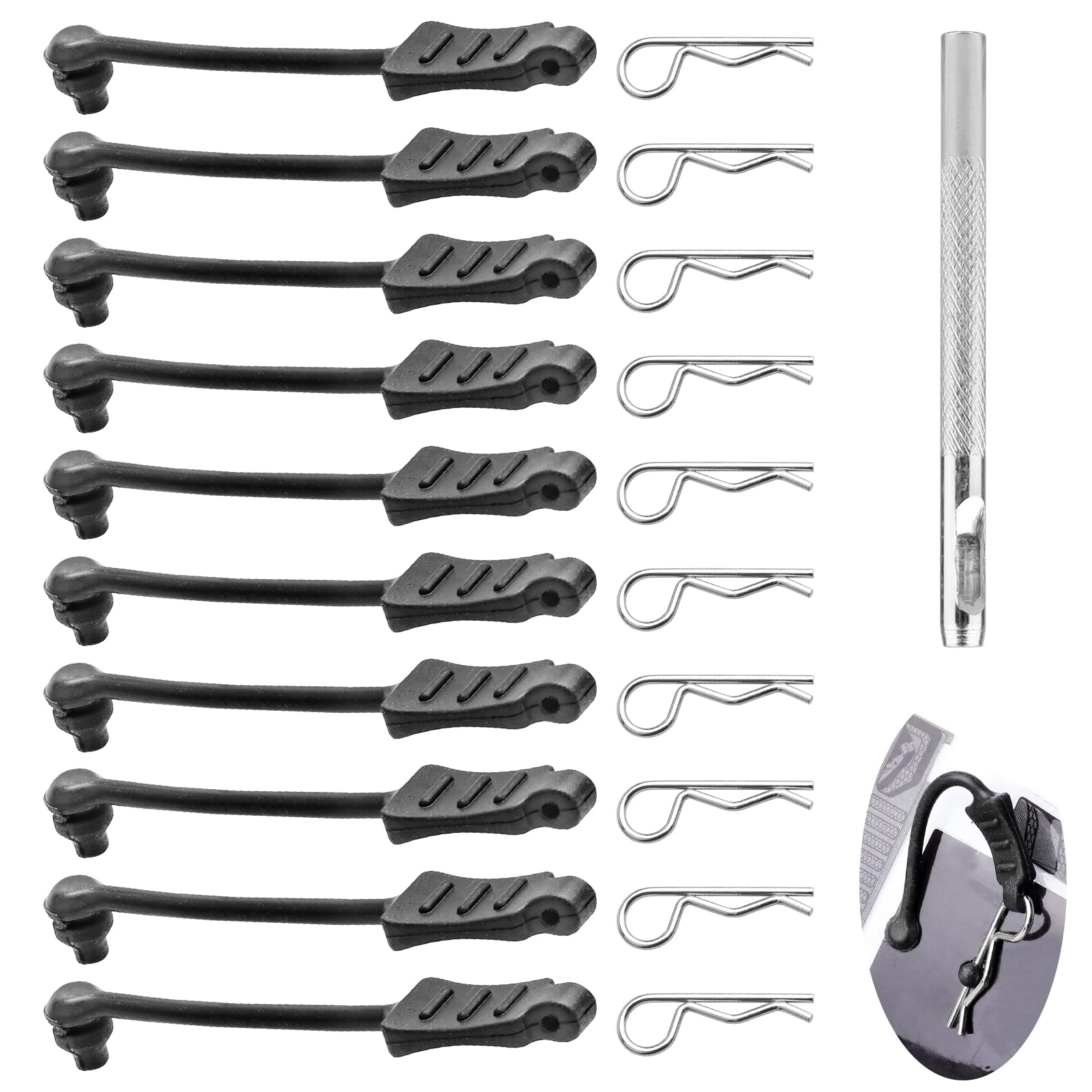10PCS AllinRC RC Body Clips w/ Pull Tabs 2.5mm Hole Puncher for Traxxas TRX4M Losi Mini-T 2.0 Mini JRX2 HyperGo H16GT H16DR 1/16 1/18 RC Car Truck Crawler Body Clips (1mm Rod Silver)