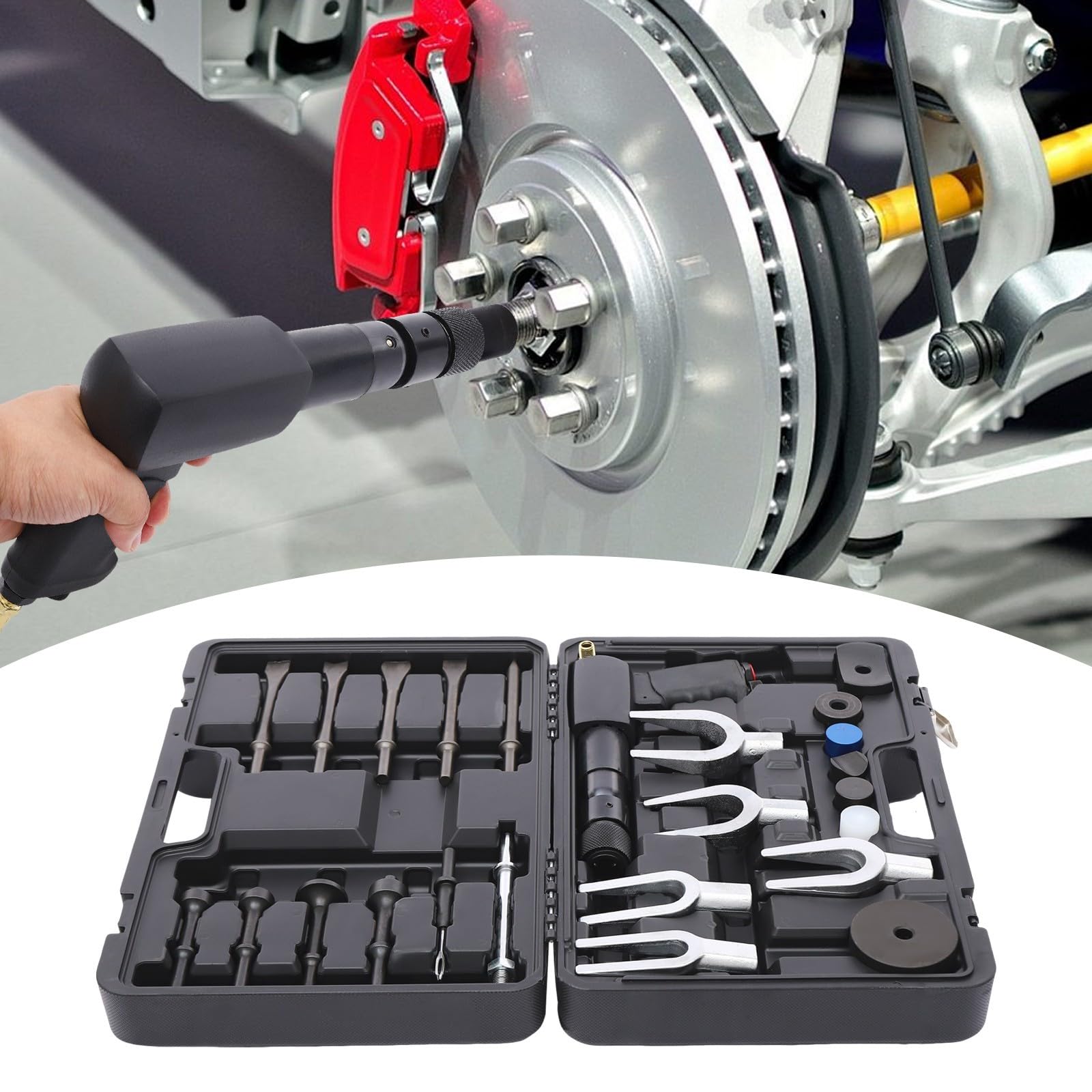 Druckluftmeißel Druckluft Hammer Air Hammer Presslufthammer Meißelhammer Druckluft Werkzeug Druckluftwerkzeug Set mit Koffer 9 kg für Auto Reparatur Karosserie Ausbau