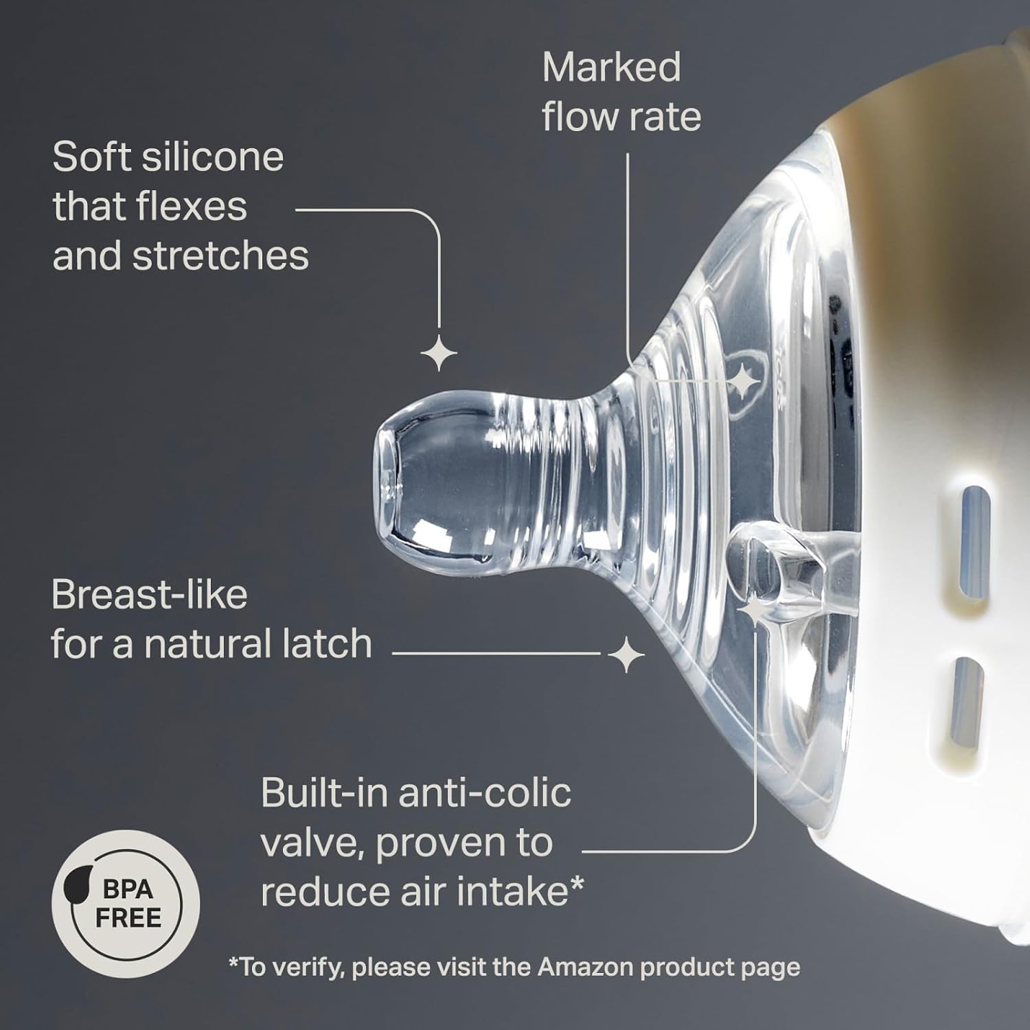 Tommee Tippee Natural Start Baby Bottle Nipples, Breast-Like for A Natural Latch, Anti-Colic Valve, Soft Silicone, Fast Flow, 6+ Months, Pack of 4