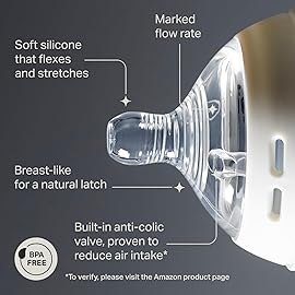 Tommee Tippee Natural Start Baby Bottle Nipples, Breast-Like for A Natural Latch, Anti-Colic Valve, Soft Silicone, Fast Flow, 6+ Months, Pack of 6