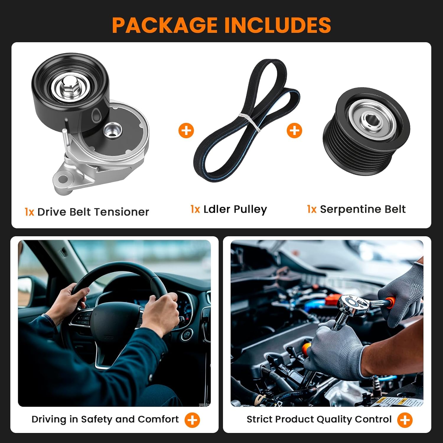 Serpentine Belt Tensioner Idler Pulley Drive Component Kit 90K-39185, Compatible with Lexus GX460/LX570 2008-2018, Toyota Land Cruiser/Sequoia/Tundra 2008-2018 4.6L 5.7L