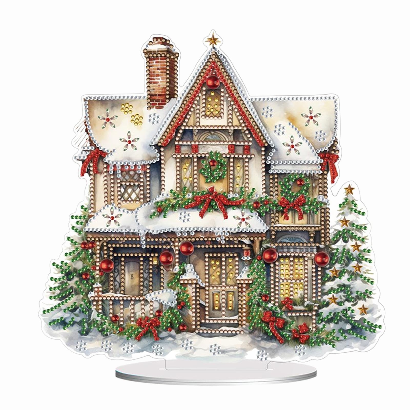 Christmas Diamond Art Acrylic Stand Ornament Kit for Adults – 5D Special Shape DIY Tabletop Decor, Xmas Scene Holiday Desktop Craft Gift(Christmas Atmosphere House)