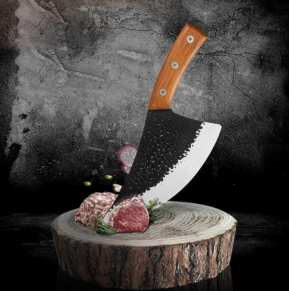 MAYiT Meat Cleaver Knife, Chopping Knives Hammer Pattern Stainless Steel Boning Knife Slicing Chopping Boning Meat Heavy Duty Kitchen Cooking Tools (Size : 7 inch)