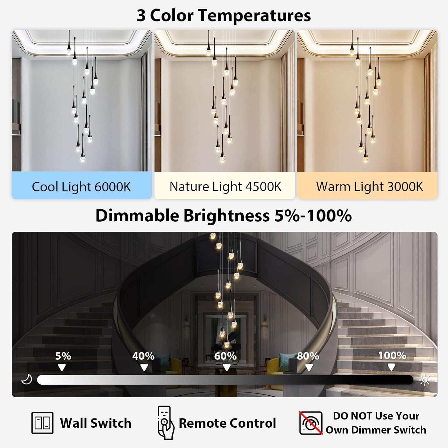 Raindrop Crystal Chandelier High Ceiling: 12 Lights Dimmable LED With Remote - Large Long Modern Bubble Hanging Pendant Light Fixture Spiral Chandeliers for Living Room Staircase Entryway Foyer Black