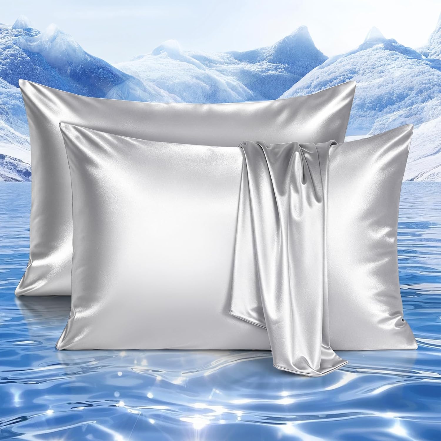 Elegear Cooling Pillow Cases Set of 2 for Hot Sleepers, Soft Silky Satin Pillowcase for Hair & Skin, Upgraded Arc-Chill Cooling Satin Pillowcase Q-max>0.5, Luxury Zipper Pillowcase Cover-Standard,Gray