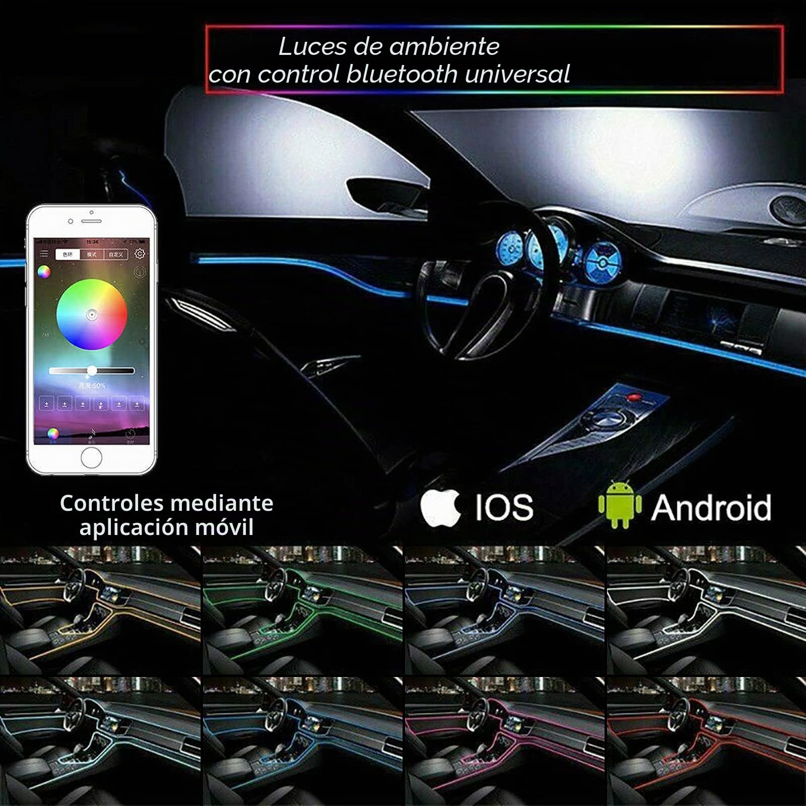 Iluminación Interior de Coche, 6 m Tira LED de Luces de Neón RGB | Impermeables Luz de Ambiente Coche, Control a Través de Aplicación con Música, luz ambiente coche, APP Control, Luces Coche