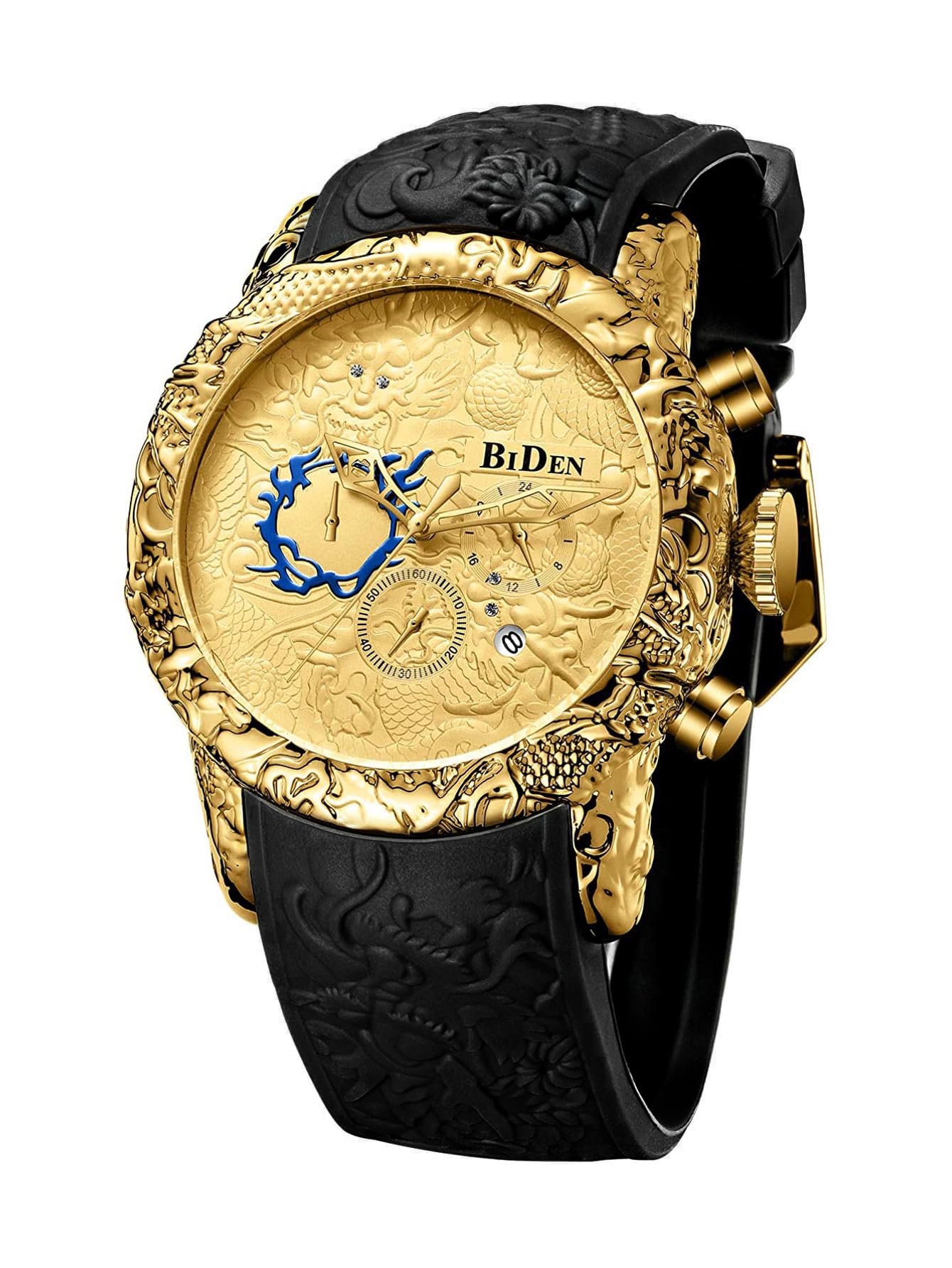 OVERFLY Biden Big Dial Chronograph with Date Display Military Analog Watch - for Men (Black-Gold) (B0CRL8Q1N4) Amazon Price History, Amazon Price Tracker