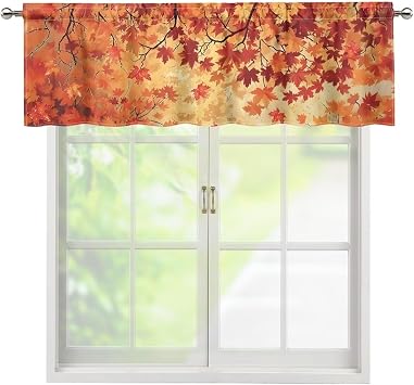 ZFRXIGN Maple Leaves Kitchen Valance Curtains 1 PCS