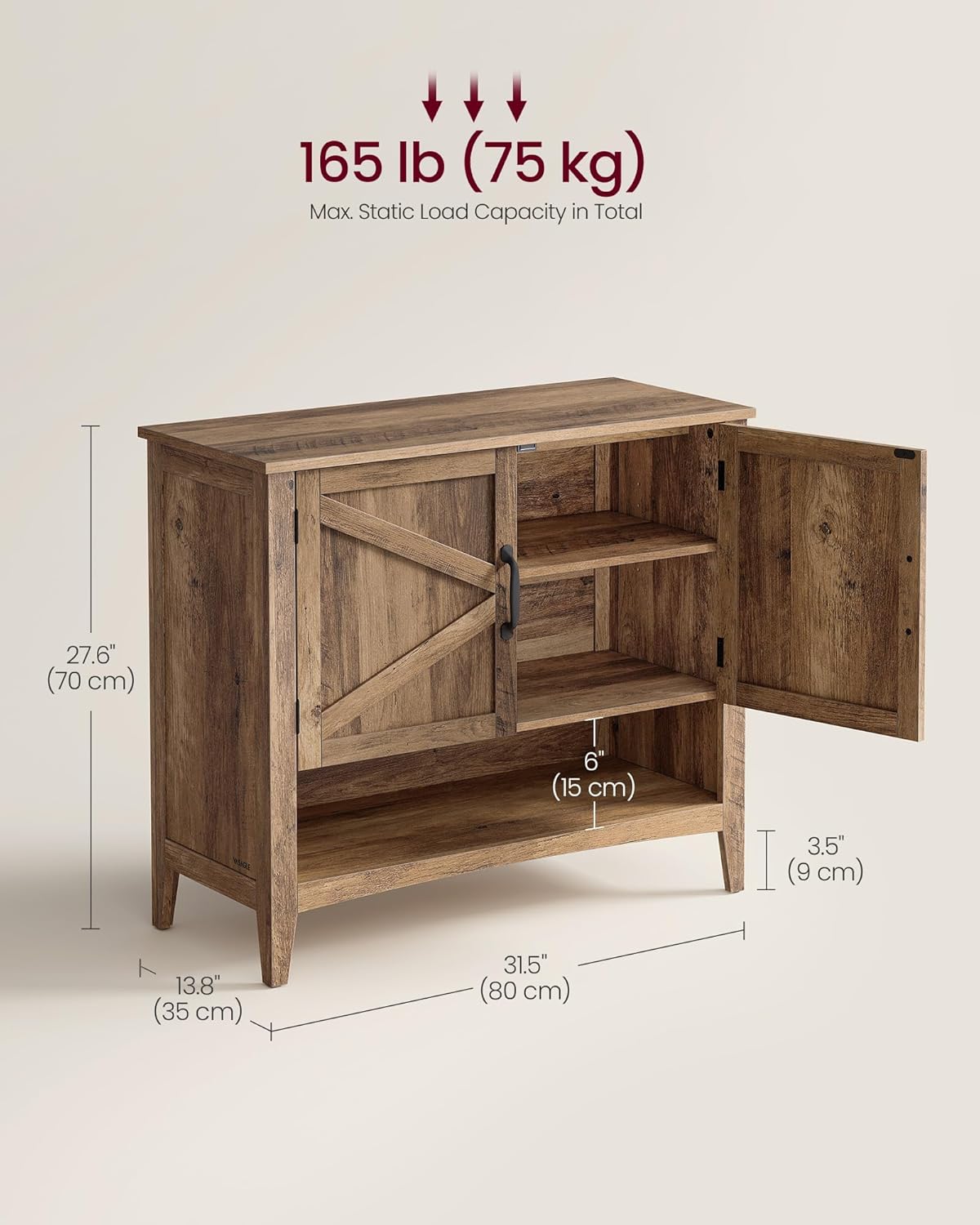 Schéma illustrant les dimensions et la capacité de charge du meuble à chaussures