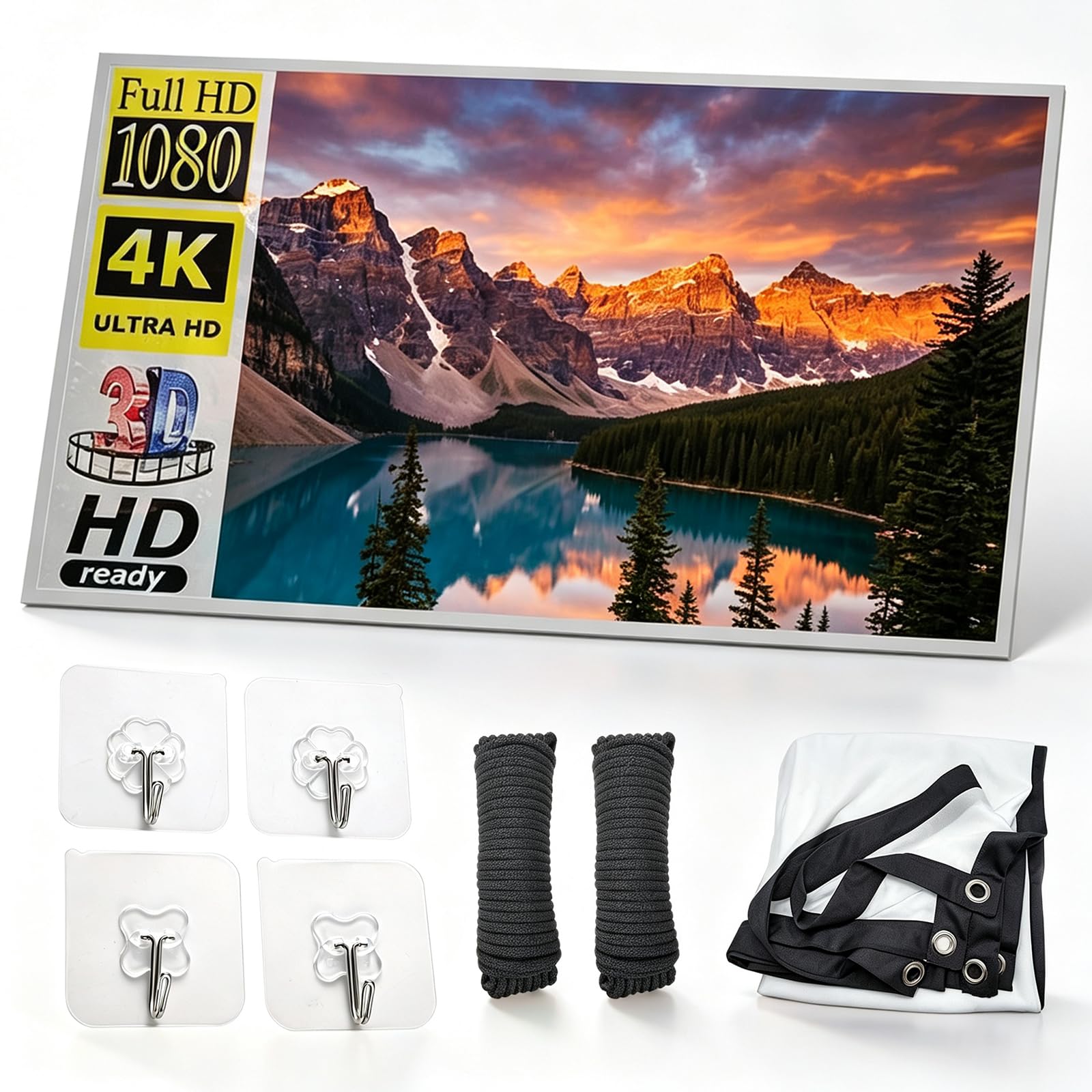 Pantalla de proyección con tecnología de rechazo de luz ambiental (ALR), versión mejorada 4K 16:9 para exteriores, portátil y de fácil instalación; ideal para cine en casa (150in,Upgraded & Thickened)