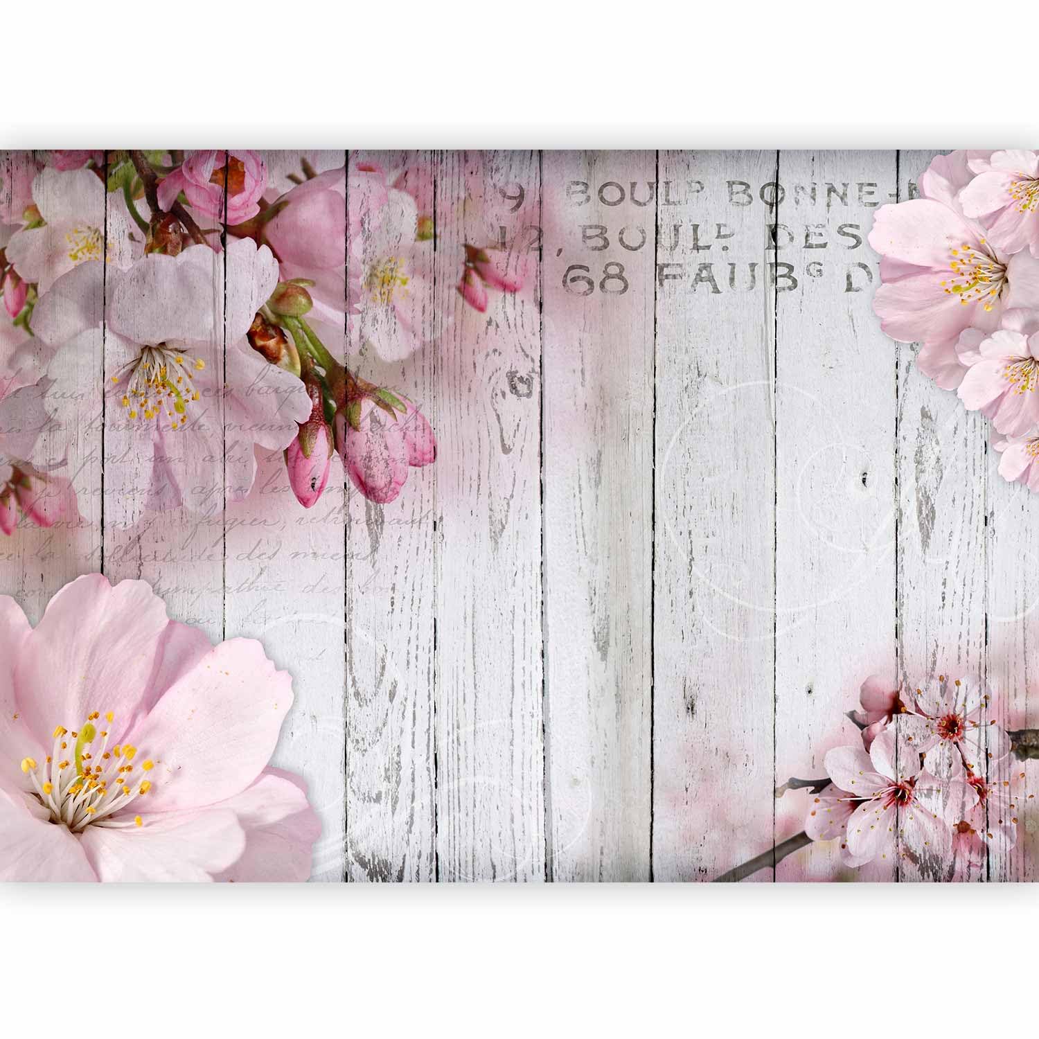 murando - Papier peint panoramique nature 350x256 cm - Revêtement mural - Décoration salon - Design moderne - Bois fleurs inscriptions nature en français plantes texture vintage b-A-0202-a-b