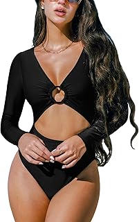 CUPSHE Women's One Piece Swimsuit Rash Guard Long Sleeve Cutout UPF 50+ UV Deep