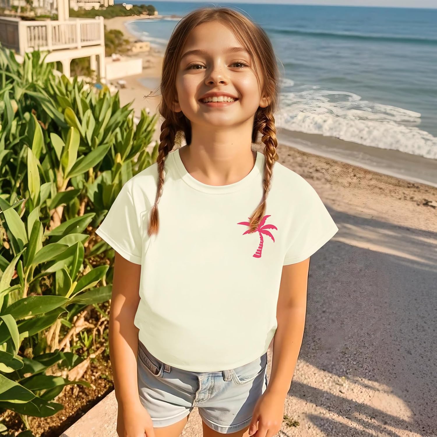 Girls Cute Graphic Tees Kids Hawaiian Beach Shirts Meet Me at The Ocean Shirts Toddler Oversized Tshirt Summer Tops - Image 3