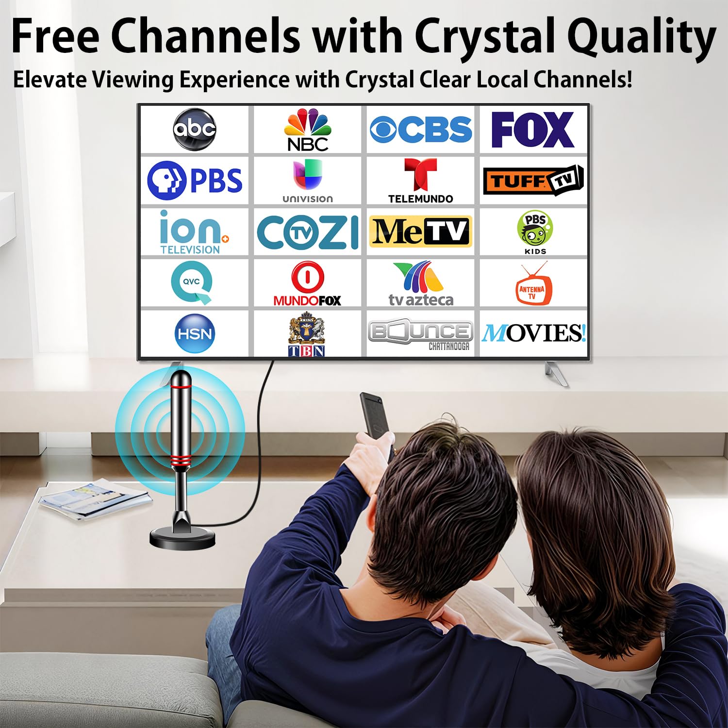 Antena de TV para Smart TV interior, antena de TV digital 2024 para interiores con base magnética fuerte 360° y recepción de largo alcance para canales locales, antena de fácil instalación para TV sin