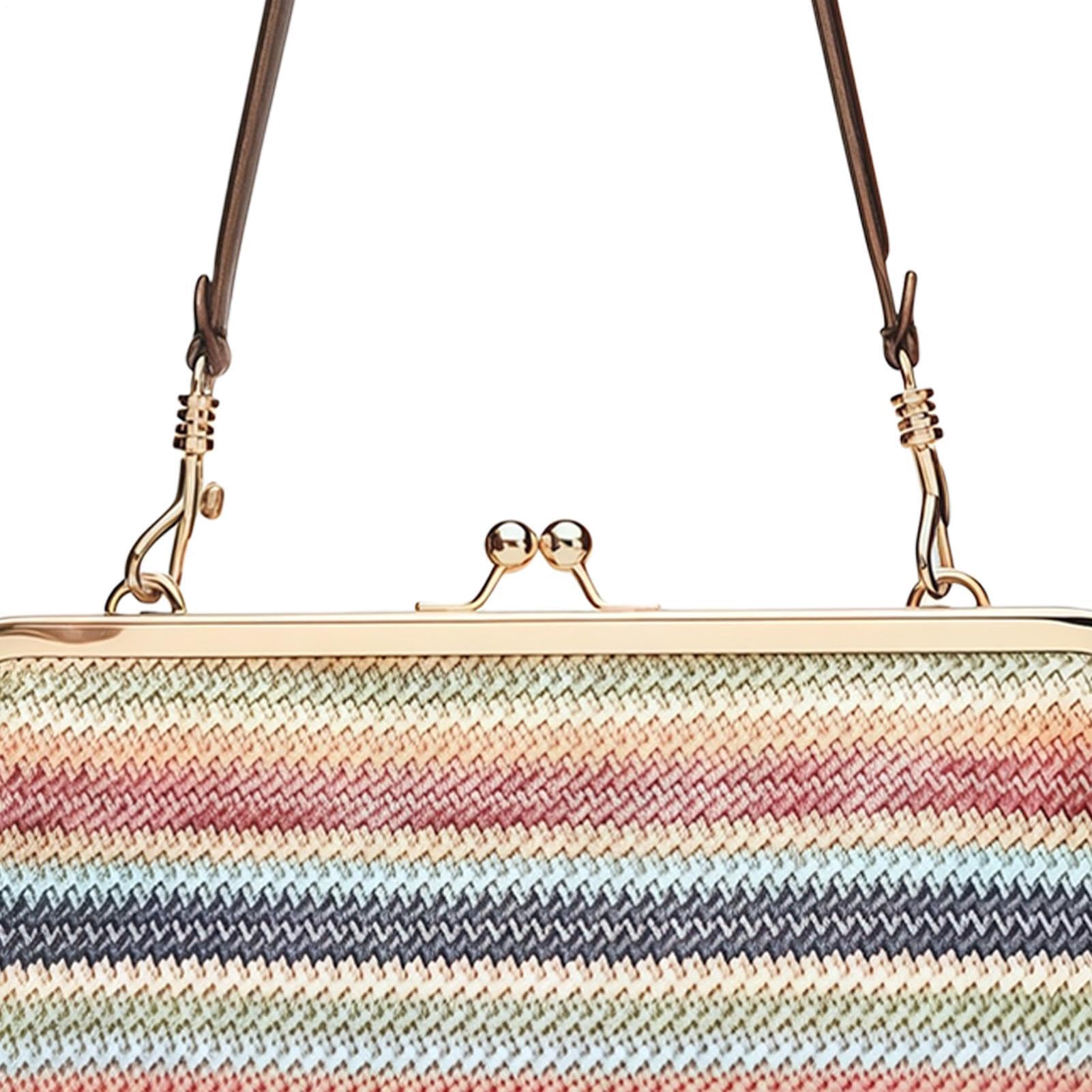 Genérico Borsa da spiaggia in paglia da donna, grande, stile retrò, con chiusura a scatto, per spiaggia, estate, viaggi, vacanze, shopping, lavoro, palestra, notte, università, mercato