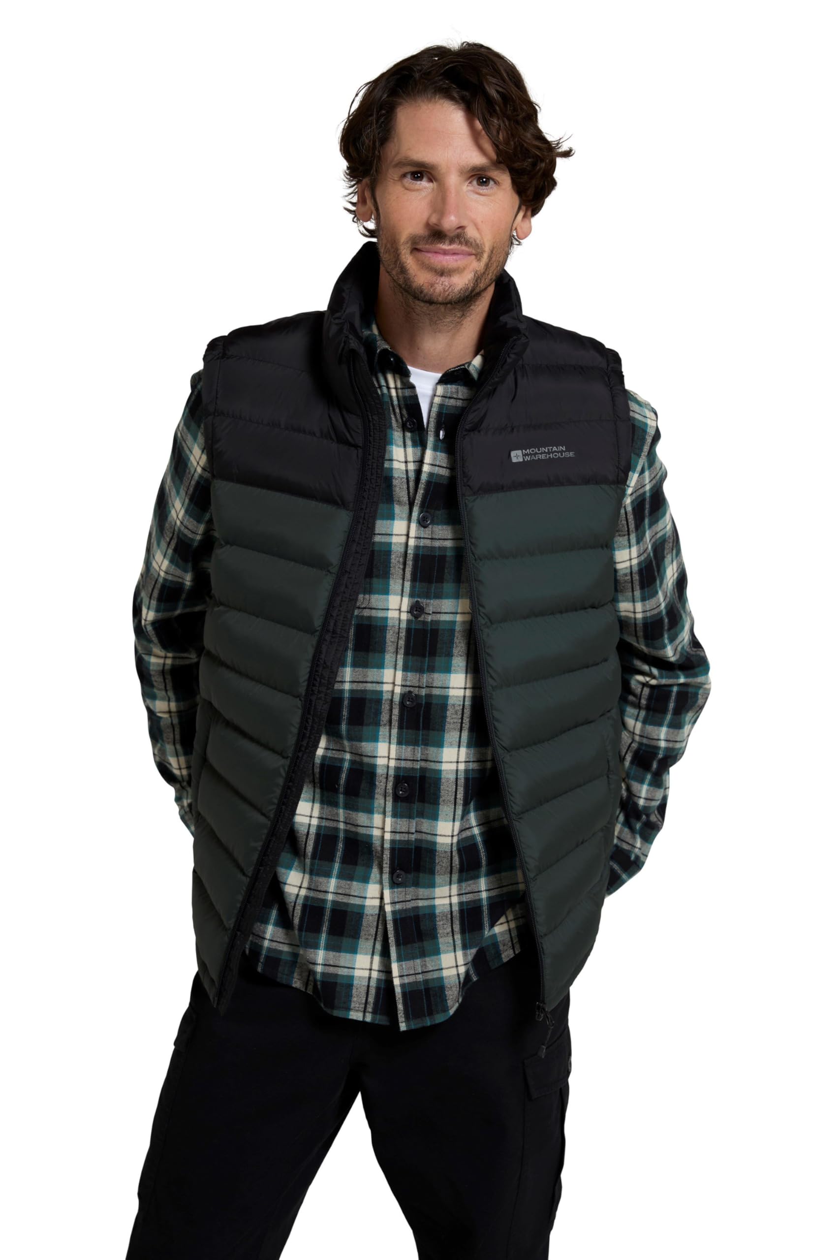Mountain Warehouse Men's Green Seasons Padded Gilet - Water Resistant Gilet, Body Warmer, Lightweight Jacket, Easy To Store Coat - For Spring Summer Travelling, Walking Small