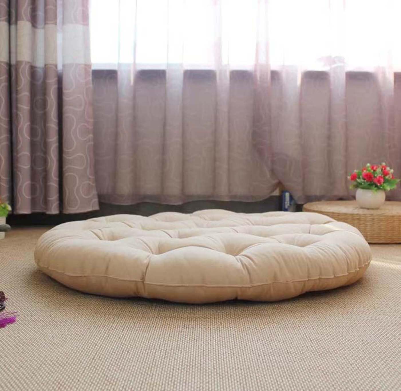 Grand coussin rond pour salle à manger, maison, grand coussin de sol épais et doux pour la méditation, le yoga - Pour intérieur, salon, chambre à coucher, terrasse (K, 100 x 100 cm)