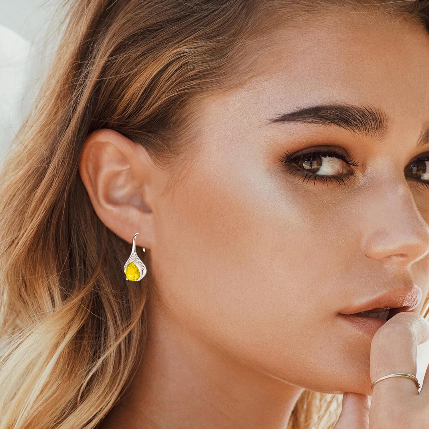 925 Sterling Silver Birthstone Earring Hook Teardrop Earrings Dangle Drop Hoops Leverback Earring Gifts for Women (11 Nov) - Image 2