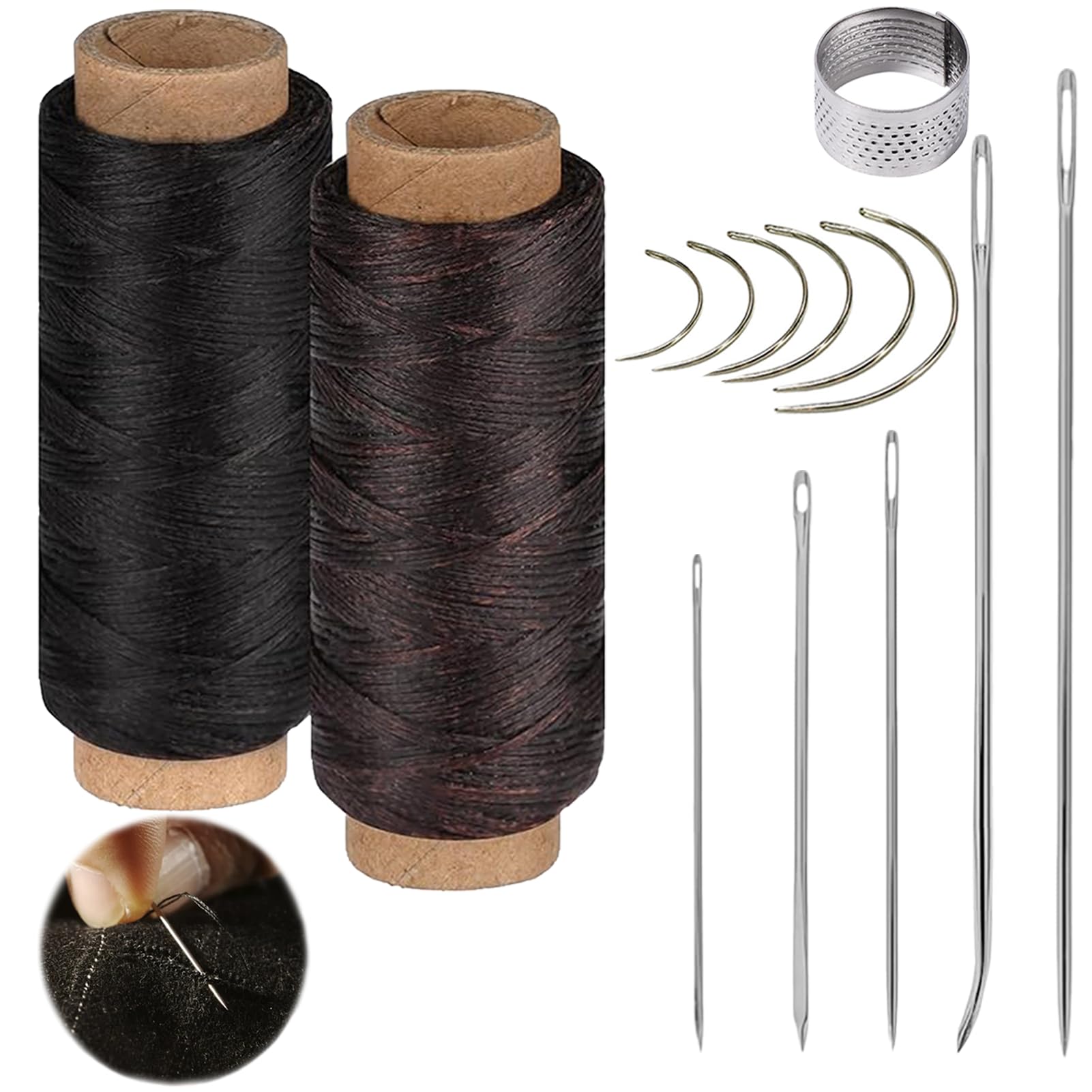 Kit Couture Cuir – 14 Pièces : Aiguilles Courbées, Droites, Fil Ciré, Dé – Pour Réparation Cuir, Toile, Sacs, Meubles
