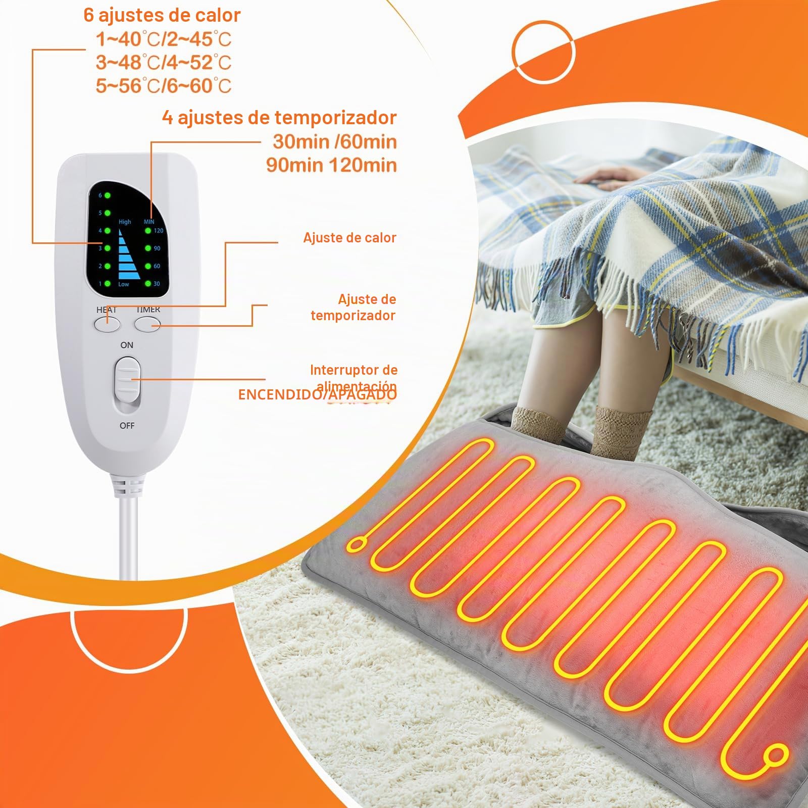Anpress Calientapiés Eléctrico, Calentador de Pies Fríos para el Hogar y la Oficina, Calienta Pies Electrico, Terapia de Calor Relajante, Calentamiento Rápido Calienta Pies para Mujer Hombre, 74*40cm