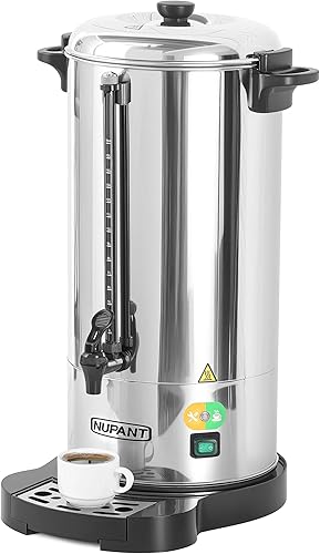 Urna de café comercial de 100 tazas15 litros con percolador mejorado, dispensador de bebidas de acero inoxidable 304 con modo de mantener caliente,