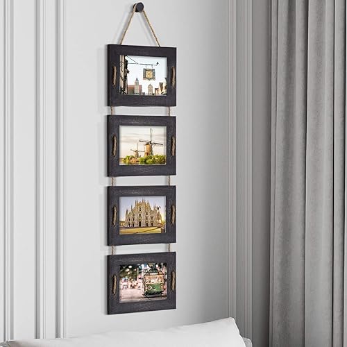 Miniatura 2 de DLQuarts Marcos de Fotos Colgantes de Collage de 5x7 Pulgadas Decoración de Pared, 4 Aberturas de 5x7 Pulgadas con Paspartú para Fotos de 3.5x5