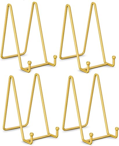 Paquete de 4 soportes de placa para exhibición, soporte de marco de metal de 6 pulgadas para imagen, placa decorativa, caballete de fotos, soporte