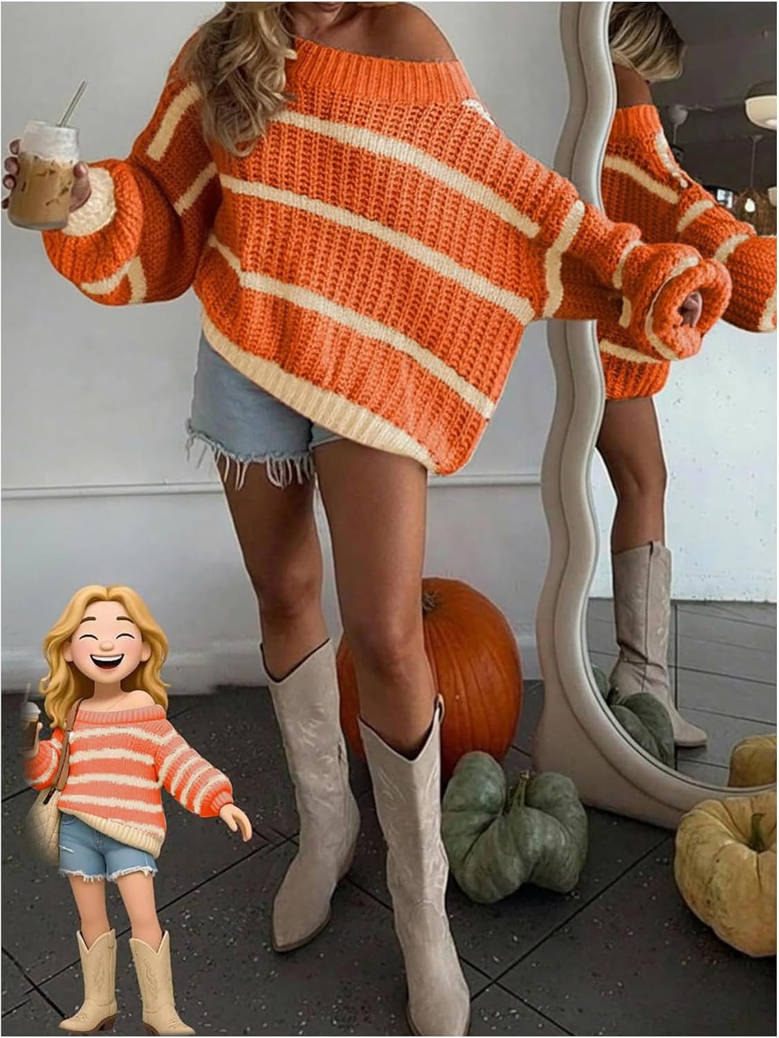 Verdusa Women‘s Off The Shoulder Sweater Striped Color Block Chunky Oversized Cozy Sweaters Winter Clothing - Image 5