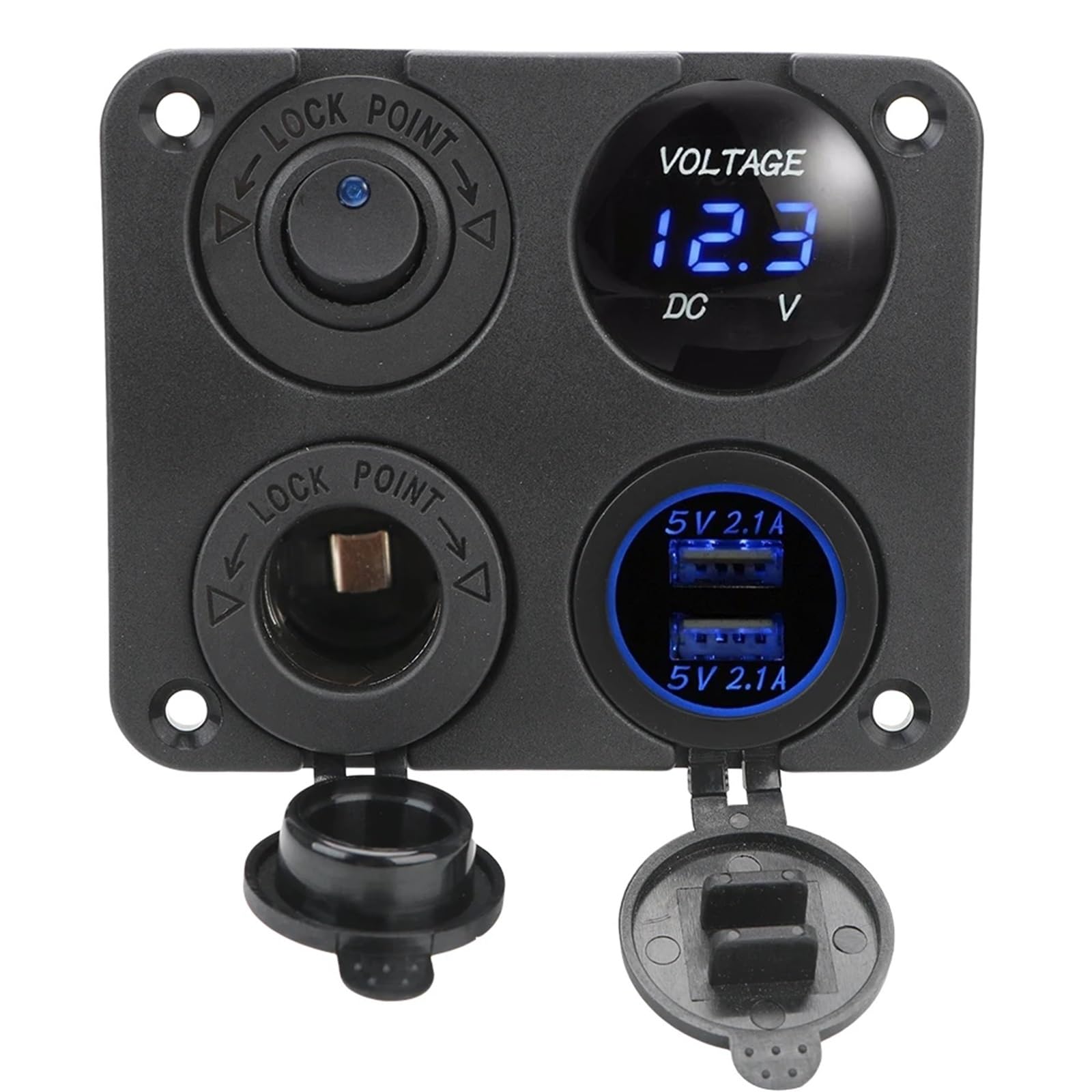 For, camper, camion, veicoli, interruttore 12V, accendisigari, caricabatterie for auto 4 in 1, pannello interruttori con doppio caricatore USB Auto Barca Camper(Rot)