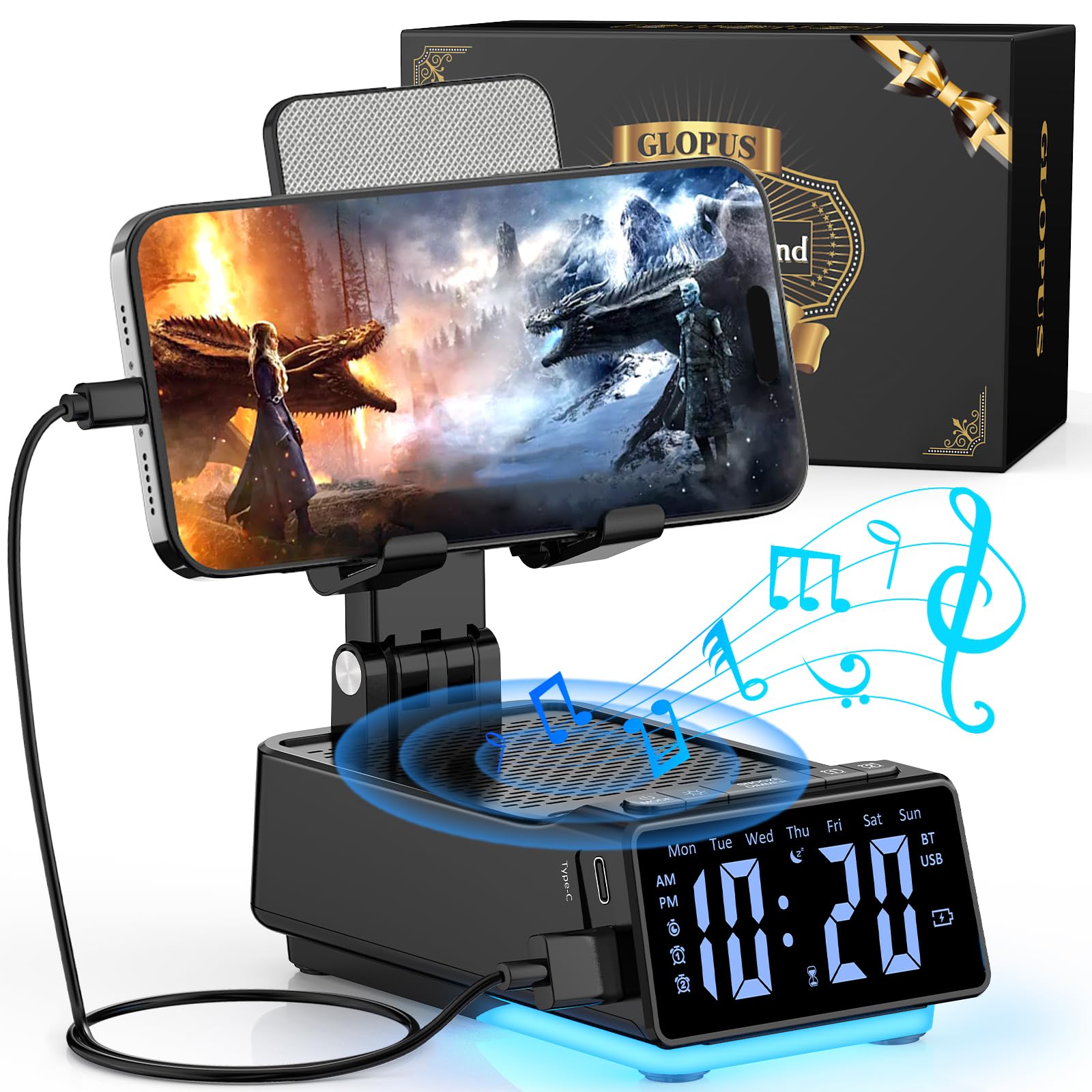 Cell Phone Stand with Wireless Bluetooth Speaker, HD Stereo Sound, Foldable