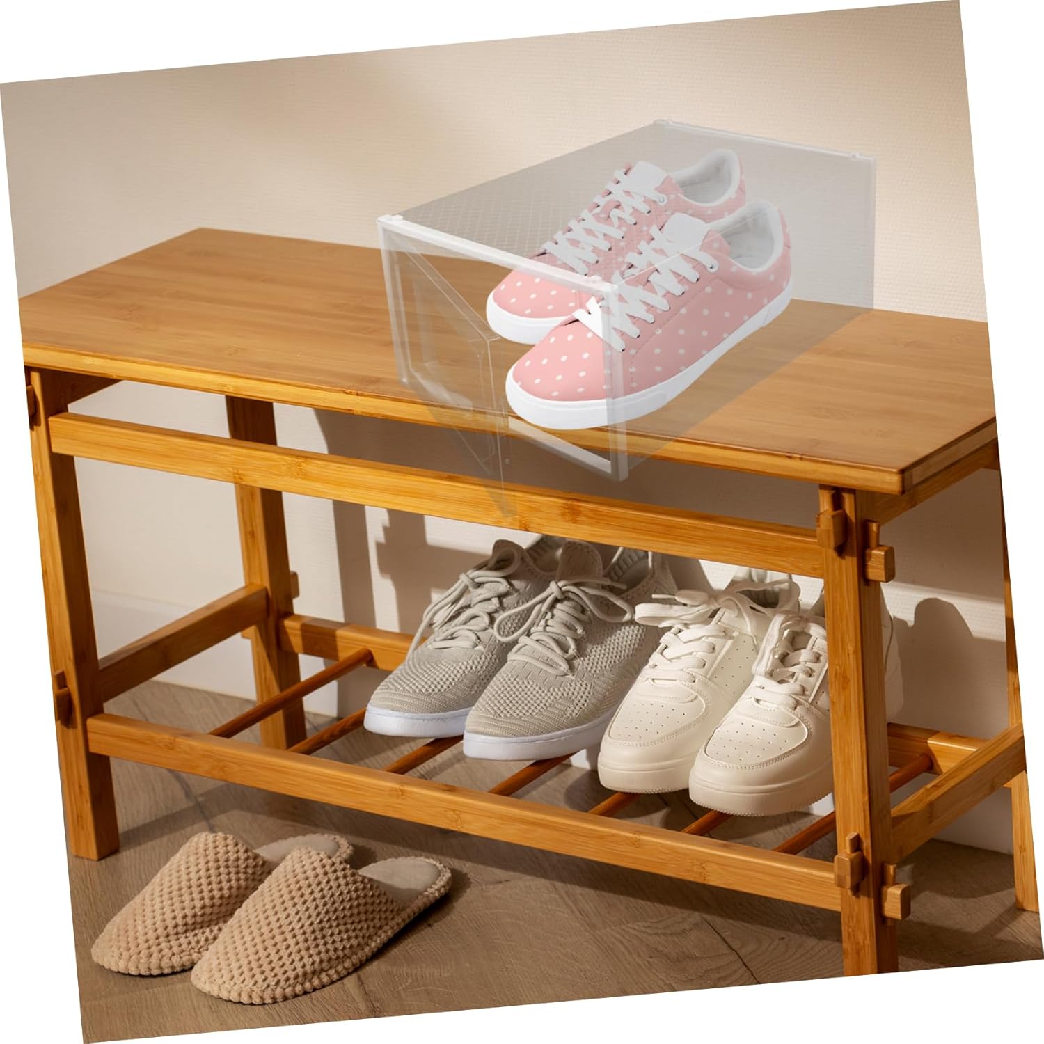 6pcs Transparent Shoe Storage Boxes Stackable Organizer Clear Drawer Style Sneaker Container for Easy Visibility and Retrieval for Closet Organization