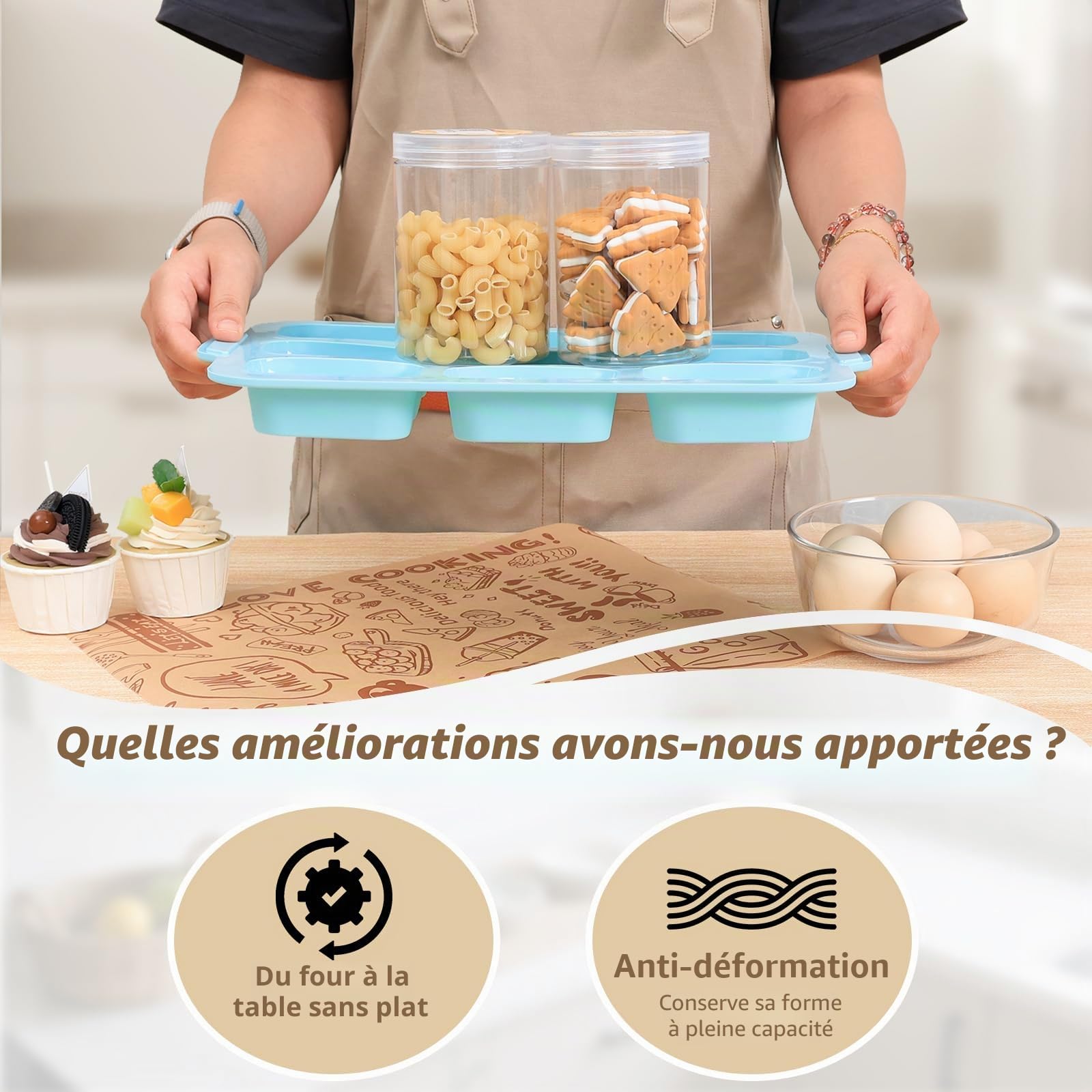 Moule Mini Cake Silicone: 2 Pièces Moule à Mini Cake avec Poignées - Antiadhésif Moules Gâteau Enfant pour Brownie/Pain/Pâtisserie Cuisson (Vert menthe & Beige)