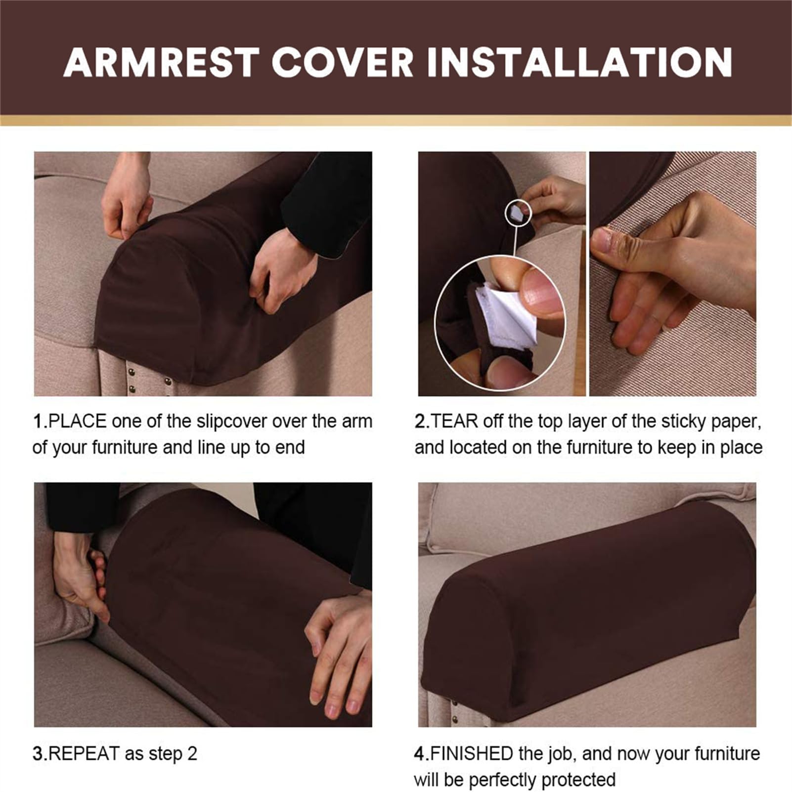 Copribraccioli Divano 2 Pezzi Morbidi - Antiscivolo E Rimovibili, Colore Marrone - Foto 3