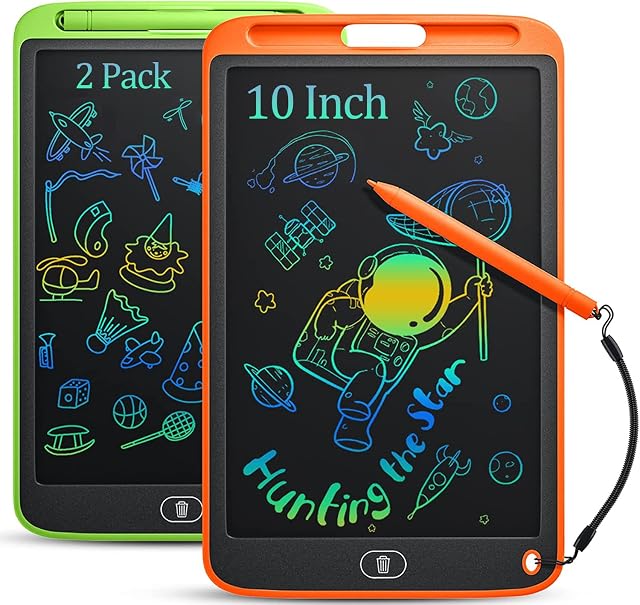 2 Pack LCD Writing Tablet Kids, 10 Inch Colourful Screen Drawing Tablet, Erasable Doodle Board Scribbler Pad, Learning Educational Toys Gifts for Age 3 4 5 6 7 8 Year Old Girls Boys, Green/Orange