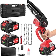Mini Chainsaw 8000 mAh, Bamse 6 Inch Electric Chainsaw with 2 Batteries, 2 Chains, 10 m/s Speed Chain Saw Battery for Tree Branches, Patio, Home and Garden