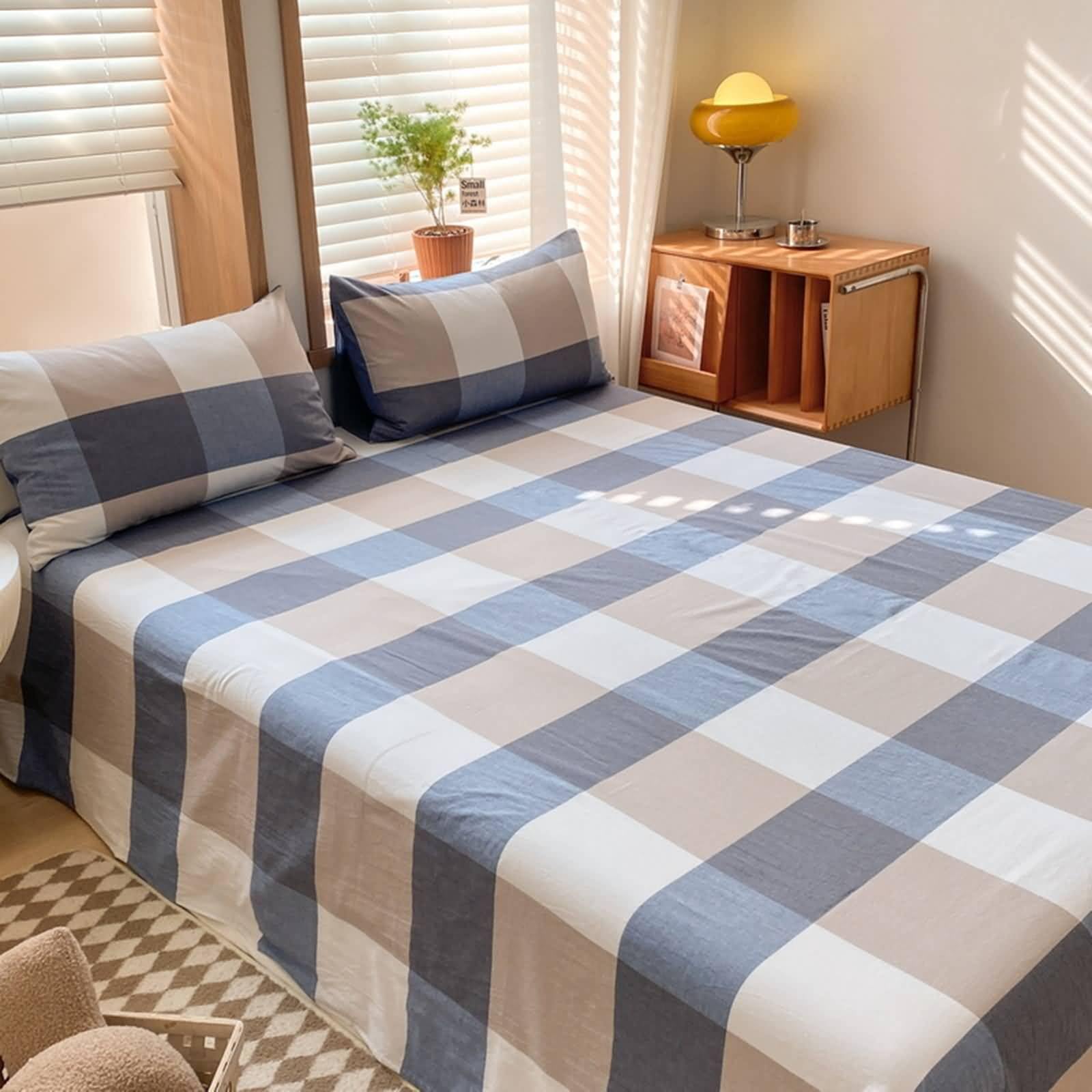 Daesar Sabana Encimera Cama,Patrón de Celosía Algodón Sábanas Azul Oscuro Caqui,160 x 230 CM