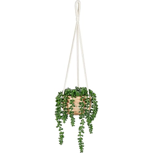 Mkono Artificial Succulents Hanging Plants, Fake Hanging Plant Faux String of Pearls Plants Greenery in Ceramic Pot for Home Wall Bedroom Bathroom Kitchen Garden Office Indoor Outdoor Decor